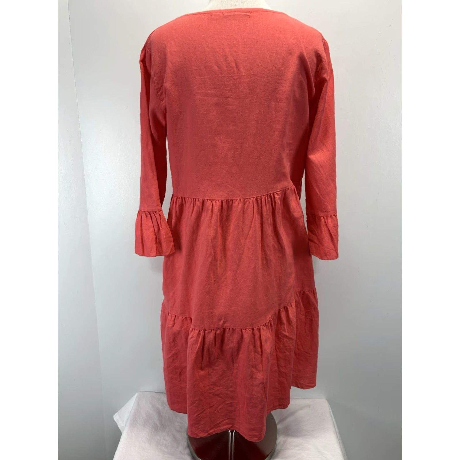 Cristina Vergani Linen Blend Dress Women\'s M Coral Midi Tiered Italy  Lagenlook - ilac.rochib.com