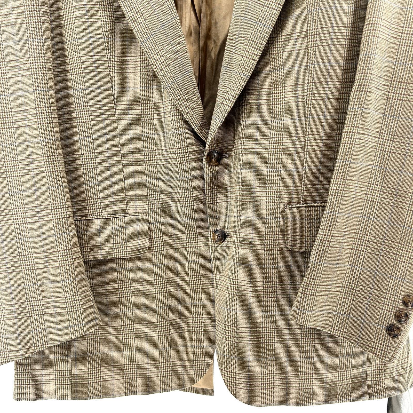 Burberry Vintage 90s Burberry Tan Wool Plaid Classic Tailored Blazer Size 42R - 3 Thumbnail