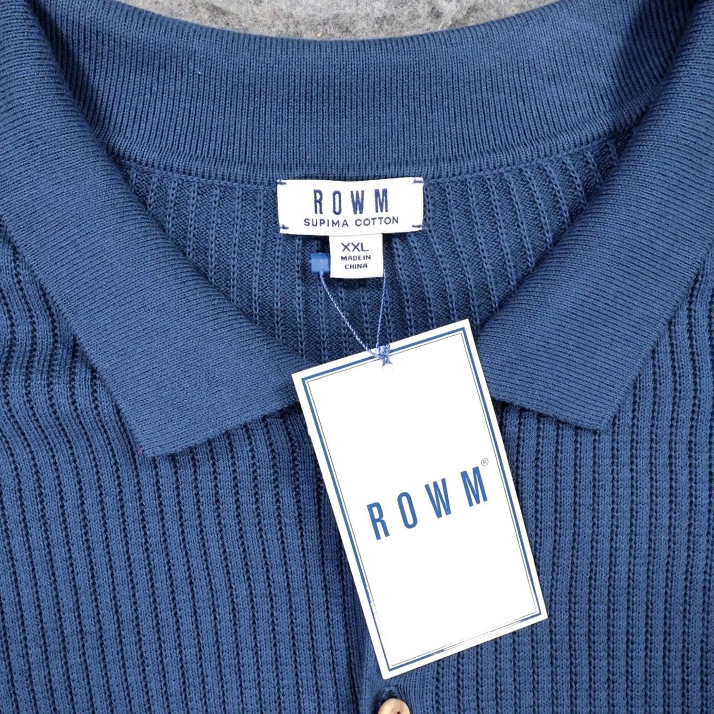 Vintage ROWM Polo Shirt Mens XXL Blue New Supima Cotton Ribbed Knit Short Sleeve - & Quality Size US XXL / EU 58 / 5 - 7 Thumbnail