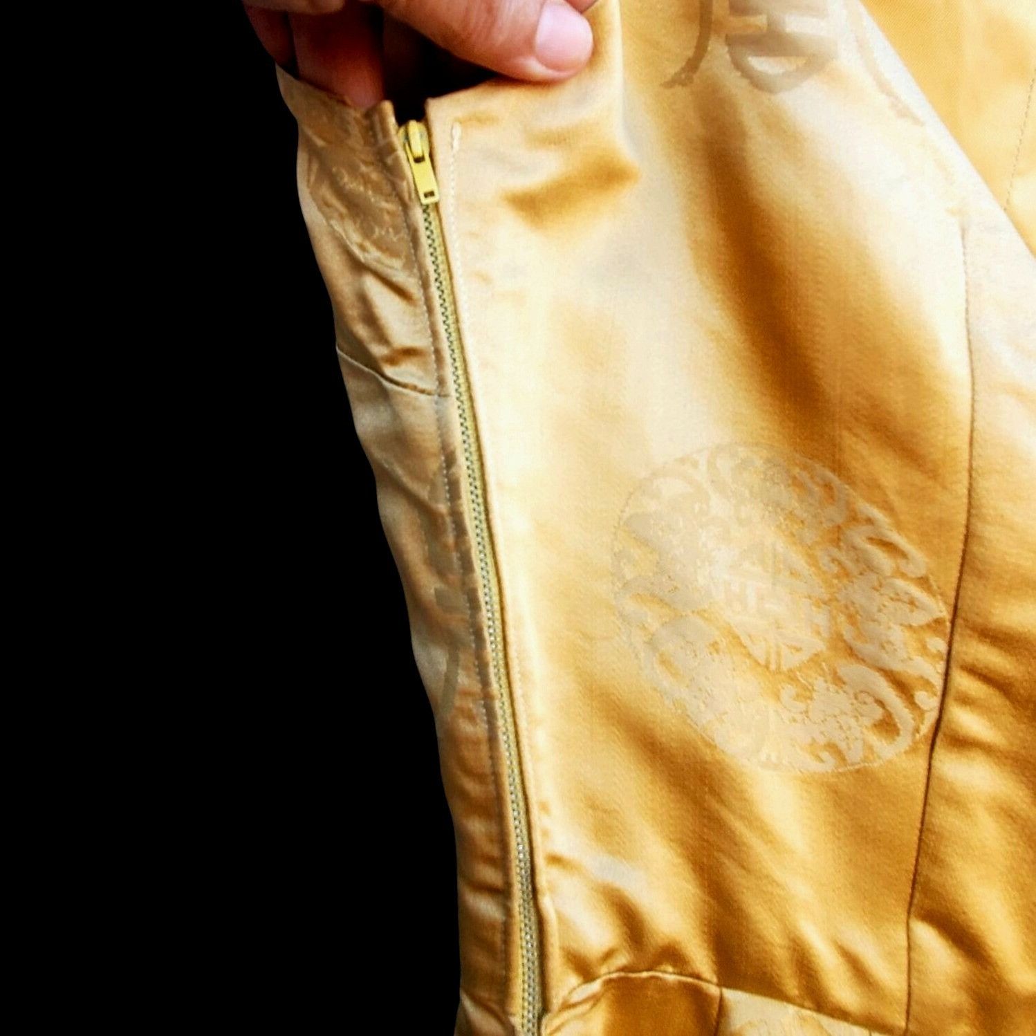 Other 1950s Pin Up Wiggle Dress 10 Curvy Gold Chinese Brocade Rock Size M / US 6-8 / IT 42-44 - 9 Thumbnail
