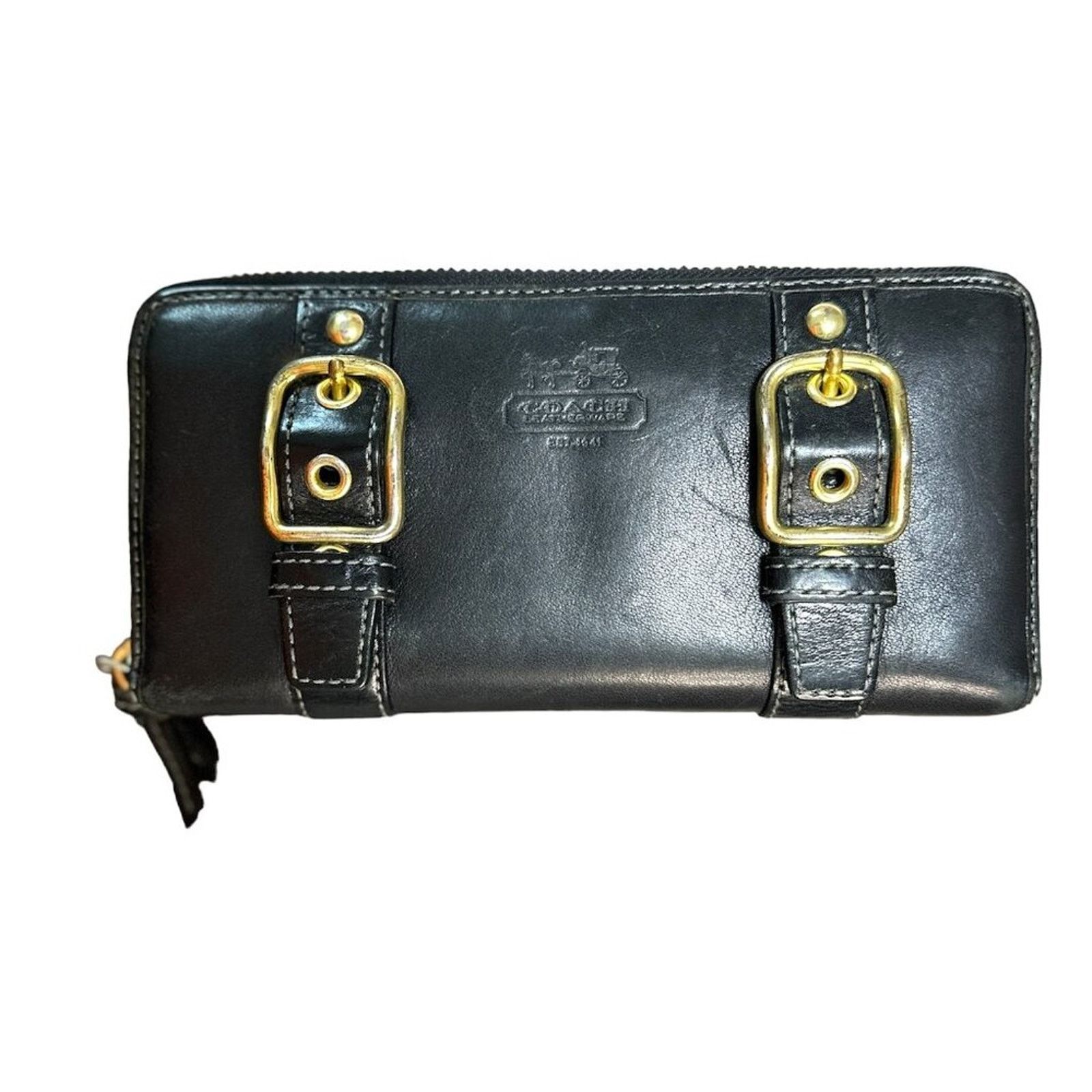 Coach Coach - SoHo Zoe Double Zip Around Long Black Leather Wallet 
