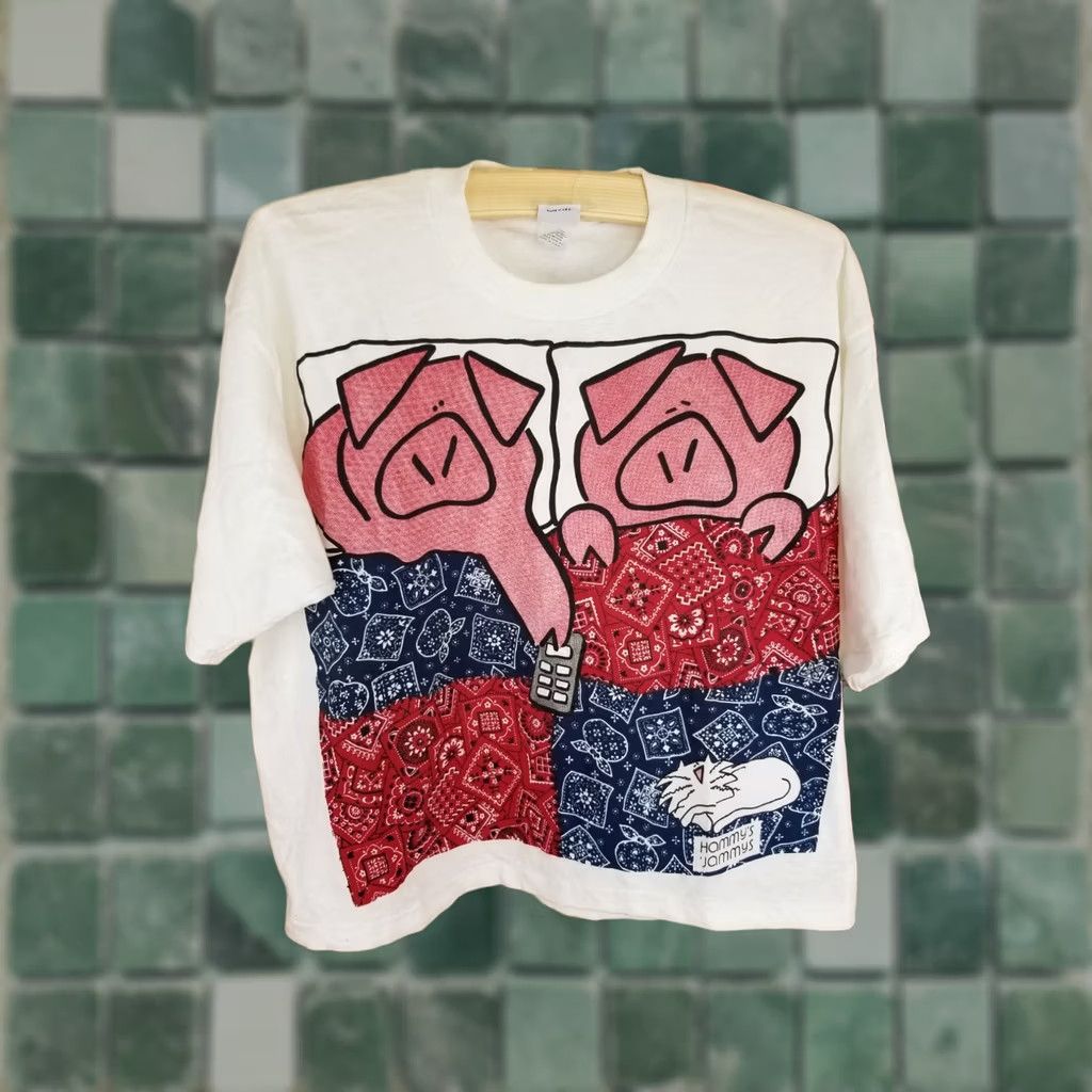 Vintage VINTAGE HAMMY'S JAMMY'S T-Shirt WOMEN'S One Size White Cotton 80's Crop Single Stitch Crew Neck Womens Size ONE SIZE - 1 Thumbnail