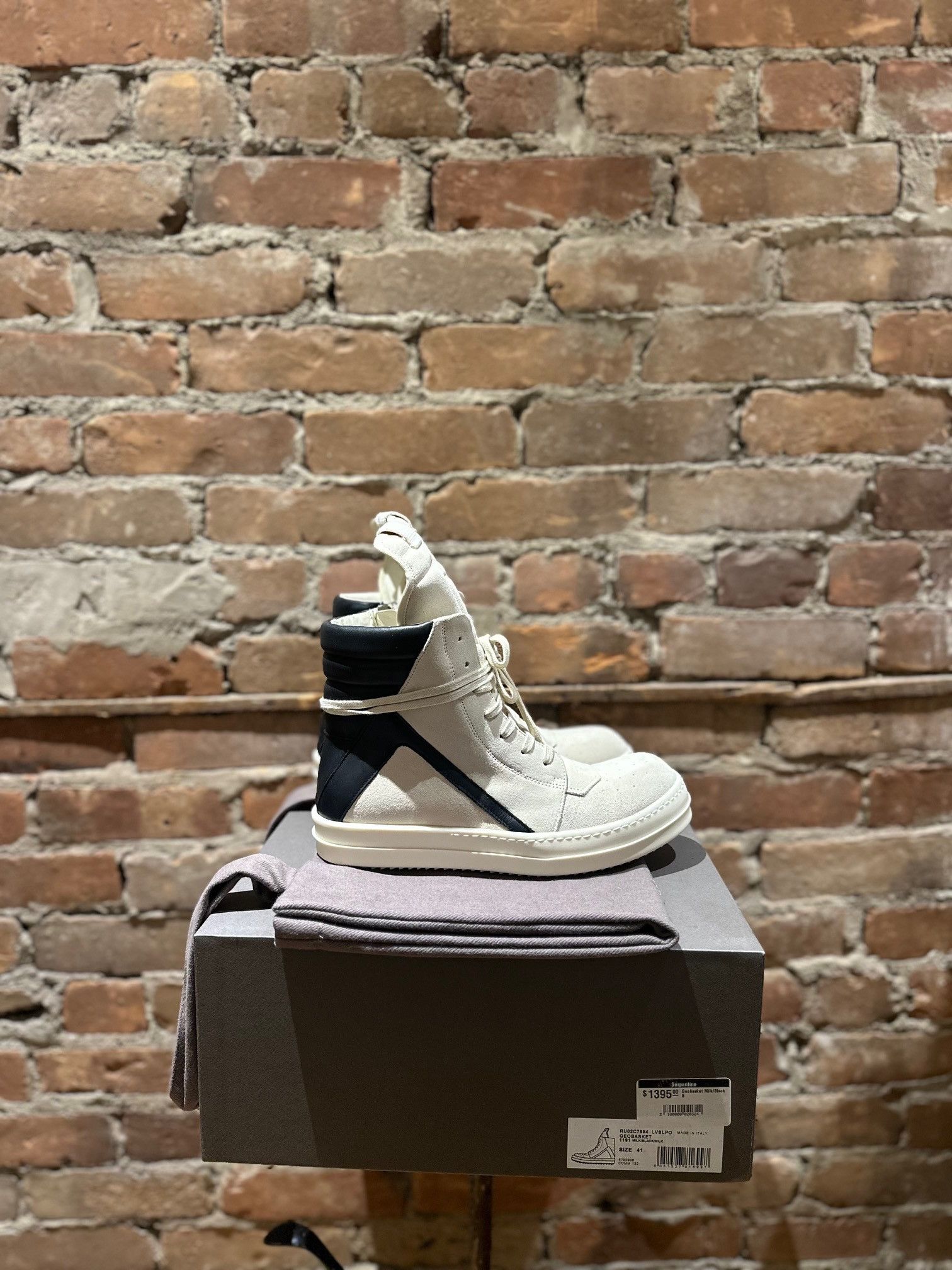 Rick Owens Rick Owens Geobasket Sneakers – White/Black Suede Leather Size US 8 / EU 41 - 2 Thumbnail
