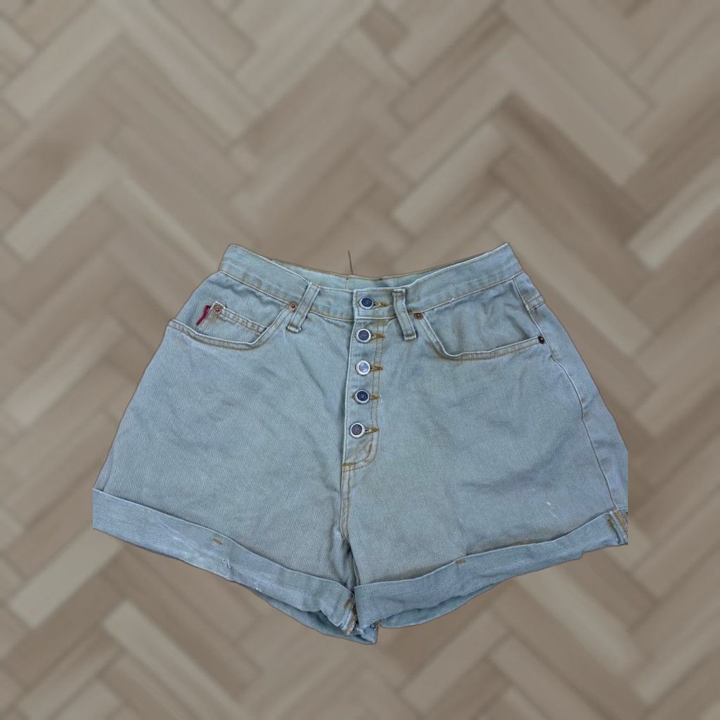 Vintage VINTAGE LEI Shorts Bermuda 5 Pocket High Rise Cuffed Women’s Green Denim 25 in Waist Size 11 Distress 2610 Size 42" / US 20 - 1 Thumbnail
