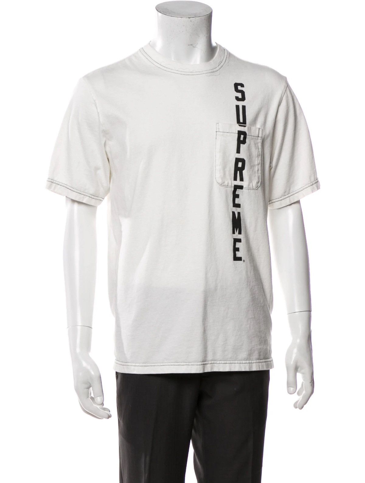 Supreme 🔥Supreme Contrast Stitch Pocket Tee White/Supreme T shirt Size US L / EU 52-54 / 3 - 15 Thumbnail