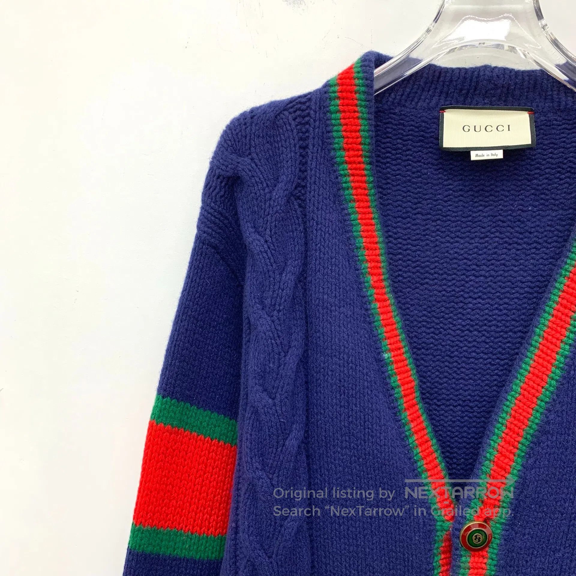 Gucci Guicci Dark Blue Stripe Trimmed V Neck Single Breasted Lon Size S / US 4 / IT 40 - 3 Thumbnail