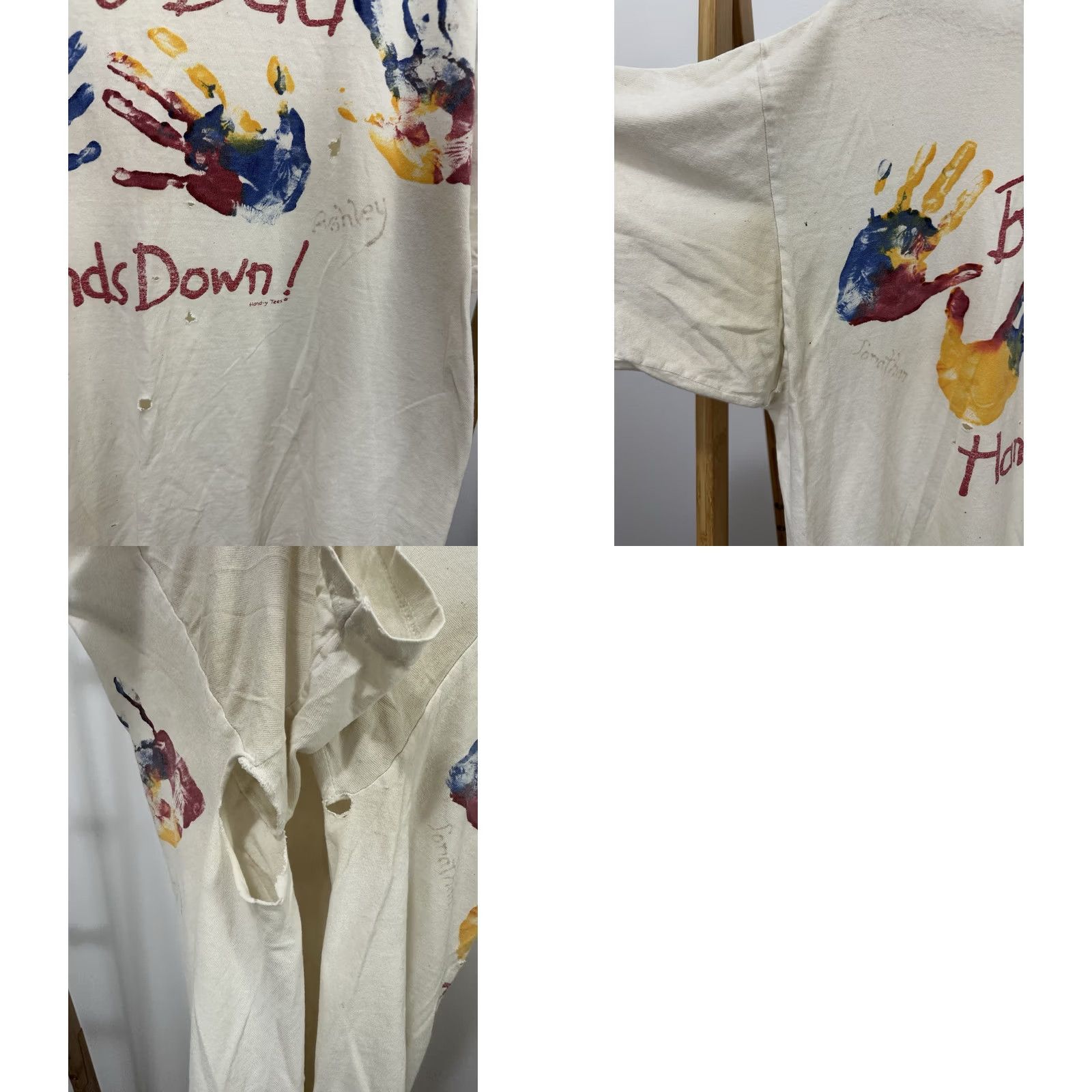 Anvil VTG Best Dad Hands Down Distressed WIP T-Shirt XL White Nike? Size US XL / EU 56 / 4 - 8 Thumbnail
