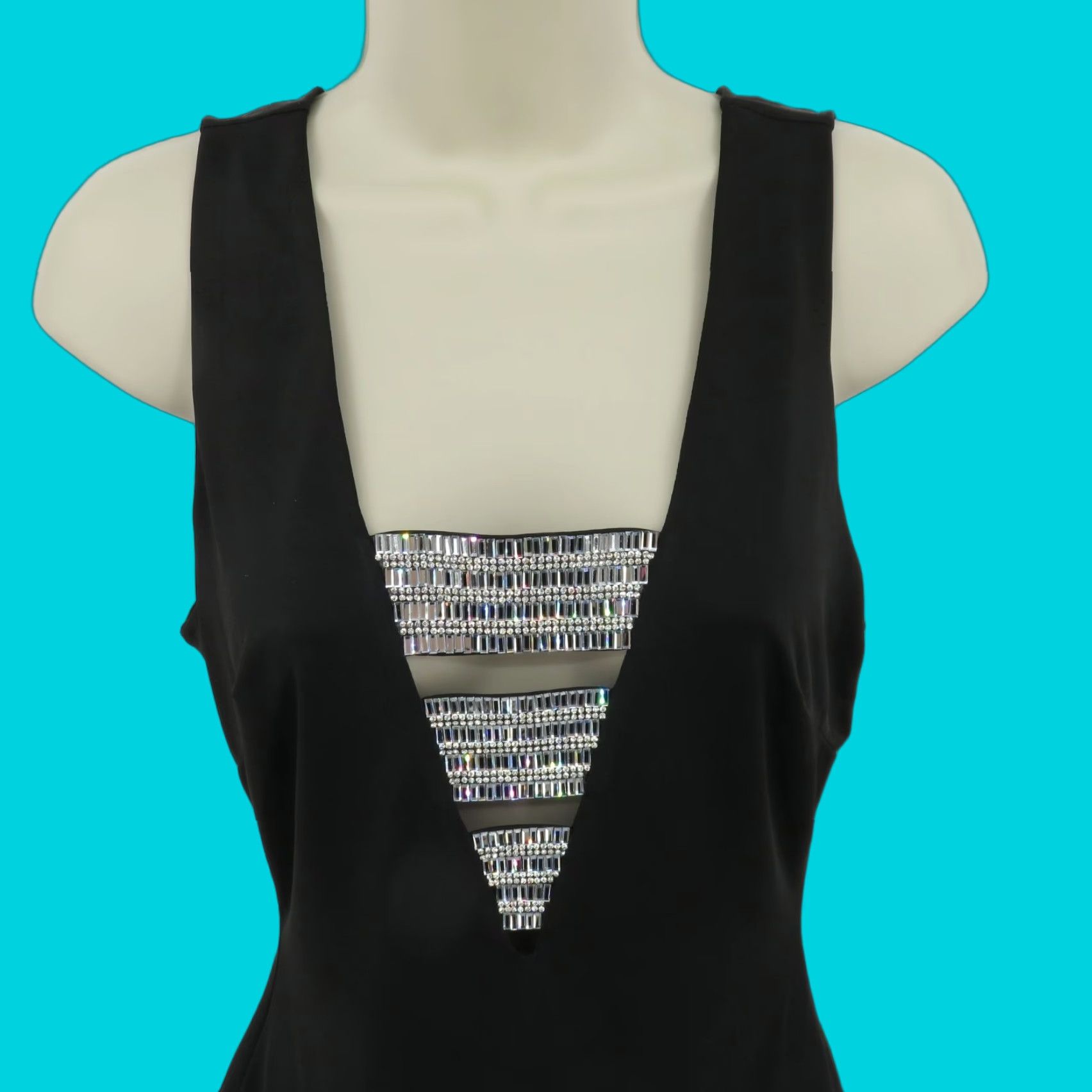 Bebe Bebe Tank Top Shirt Blouse Women S Black Deep V Neck Rhinestone Bling Sleeveless Pullover Size S / US 4 / IT 40 - 1 Thumbnail