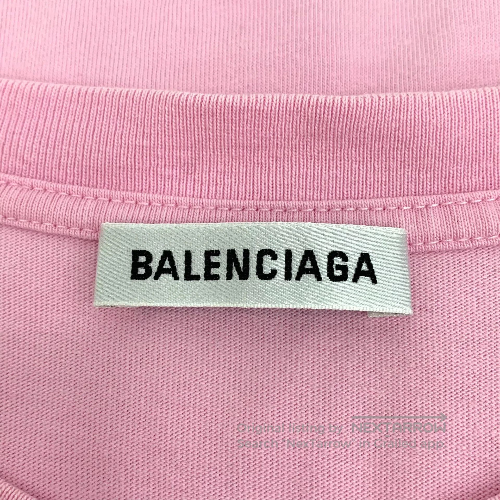 Balenciaga Balenciaga Pink Letter Printed Cotton Crew Neck Short Slee Size US M / EU 48-50 / 2 - 5 Thumbnail