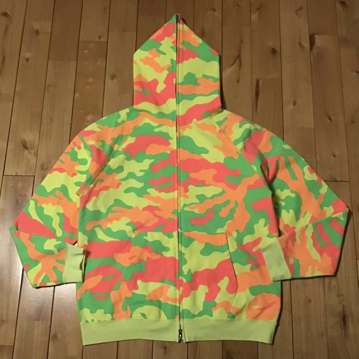 image of Bape Full Zip Hoodie Neon Woodland Camo A Bathing Ape Nigo in Neon Pink Yellow, Men's (Size Large)