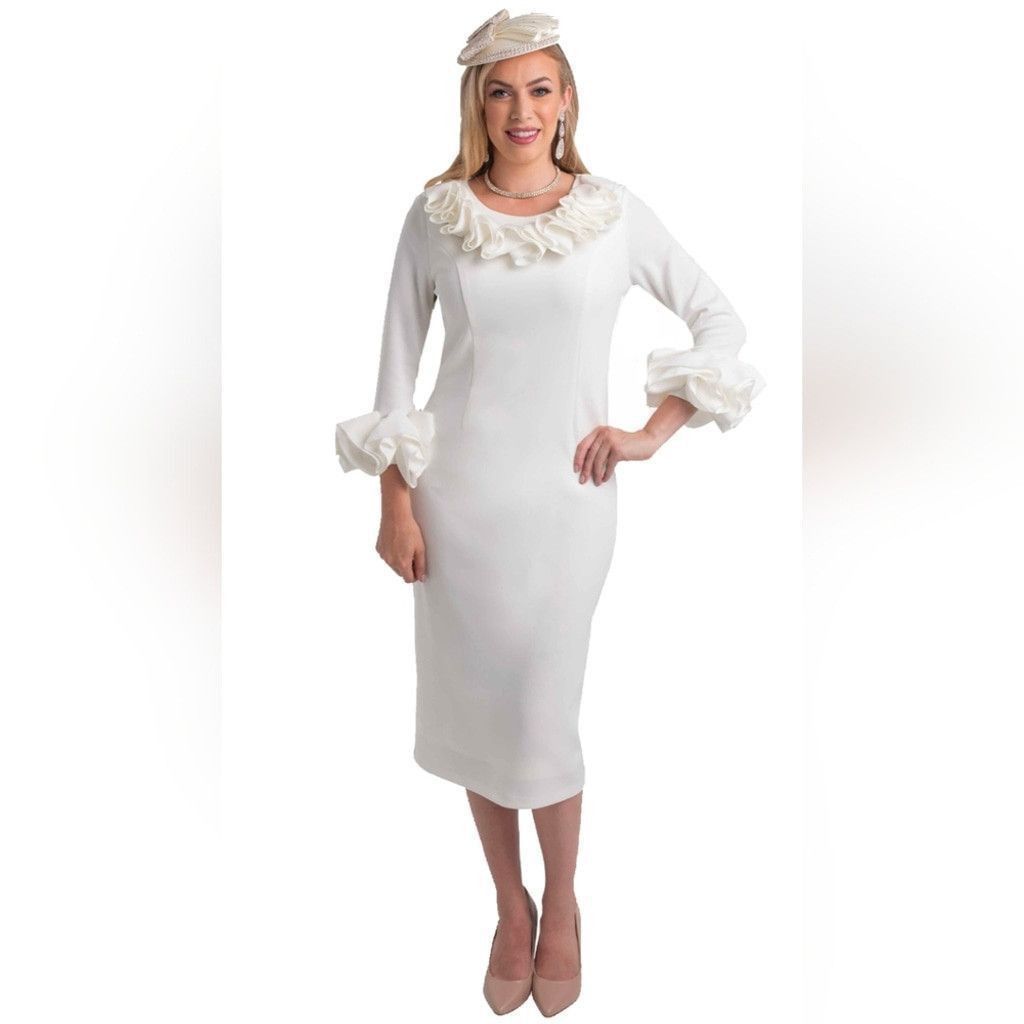 Other Lily & Taylor White Ponte Knit Shift Dress With Ruffles Sz 4 Size S / US 4 / IT 40 - 1 Thumbnail