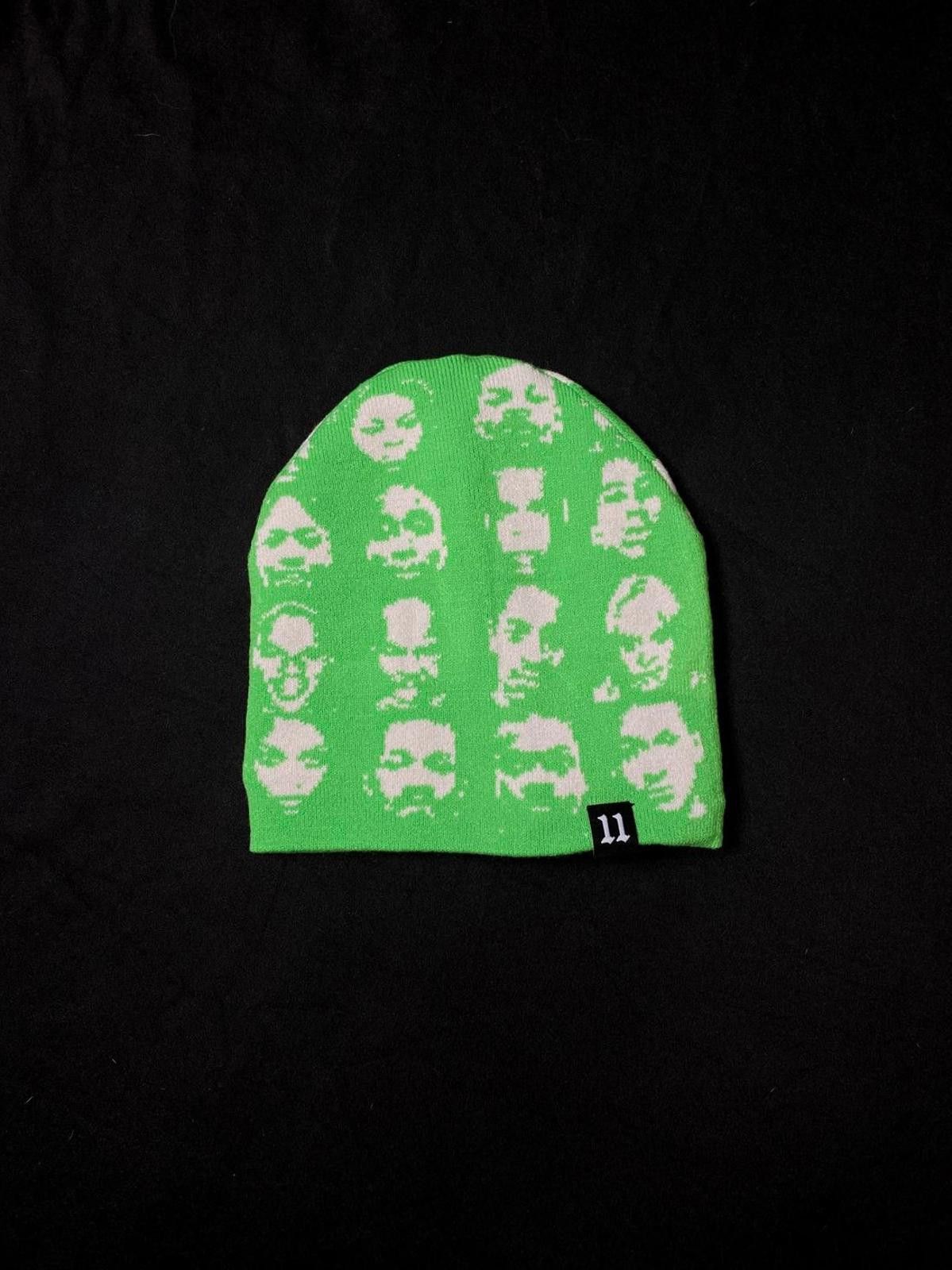 Japanese Brand Deadstock Faces Graphic No Cuff Knit Green Beanie Hats OS Size ONE SIZE - 1 Thumbnail