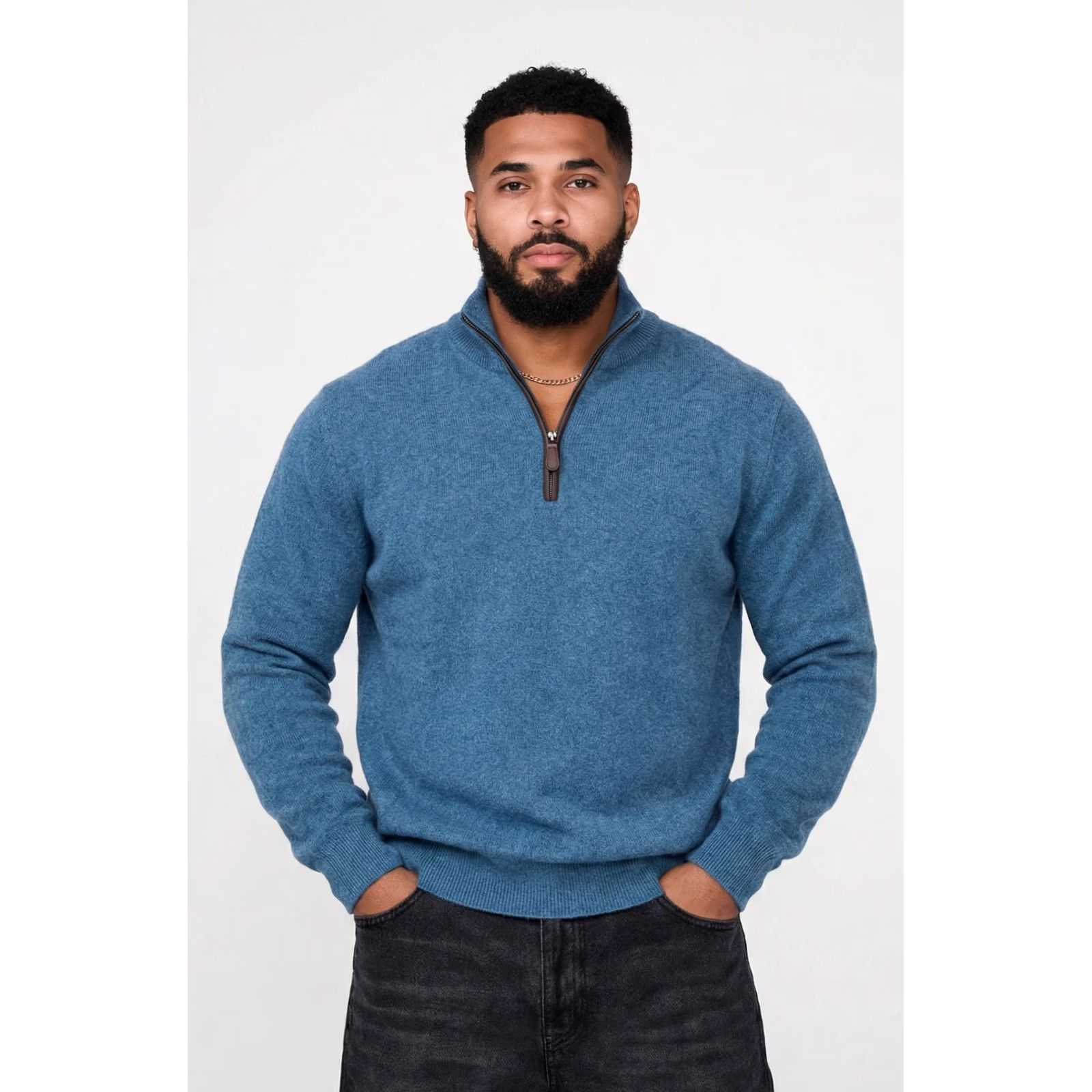 Neiman Marcus Neiman Marcus Men's 100% Cashmere 1/4-Zip Sweater Blue Large Long Sleeve Size US L / EU 52-54 / 3 - 2 Thumbnail