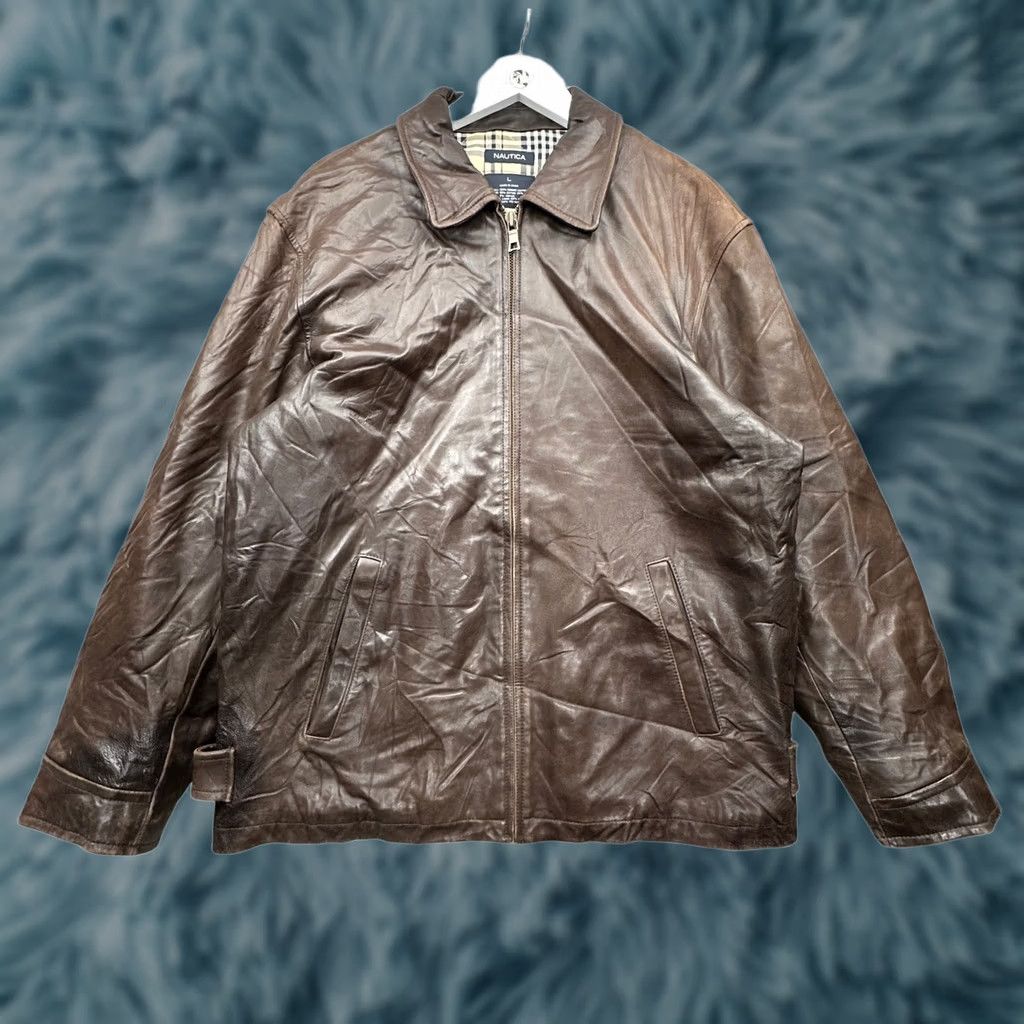Nautica Nautica Leather Full Zip Lined Jacket Mens Large Brown Smartfabric Quilted Plaid Bomber Size US L / EU 52-54 / 3 - 1 Thumbnail