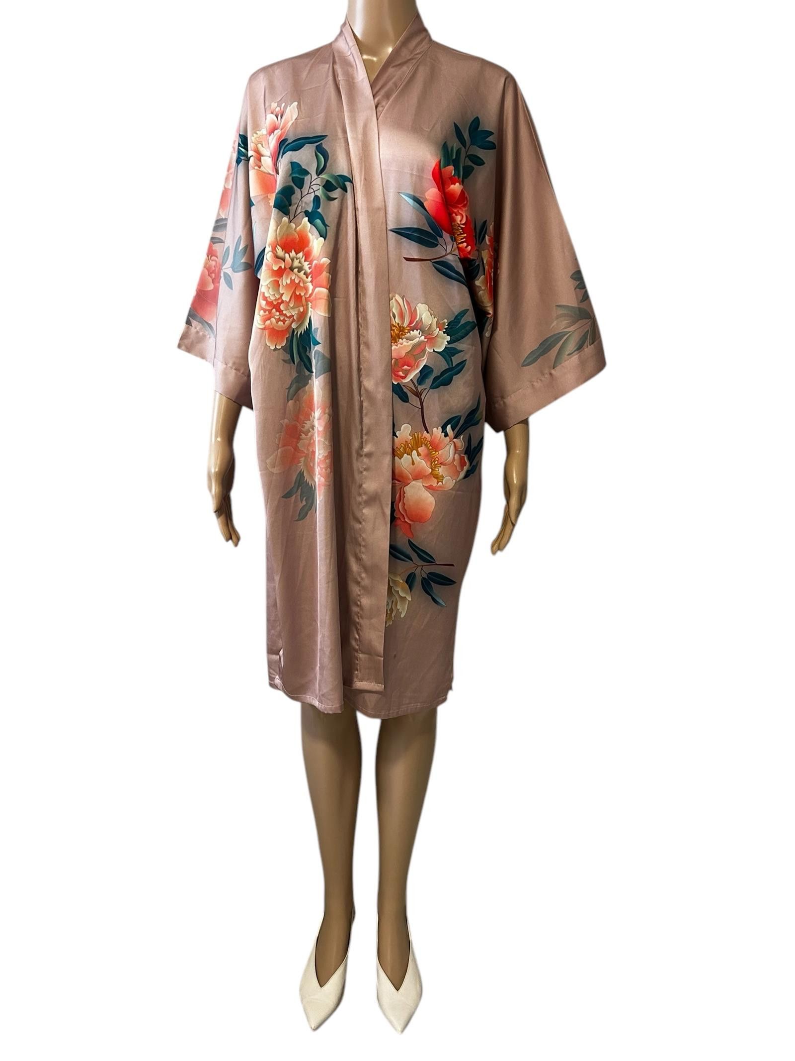 Designer Elegant Floral Satin Kimono Robe Size ONE SIZE - 1 Thumbnail