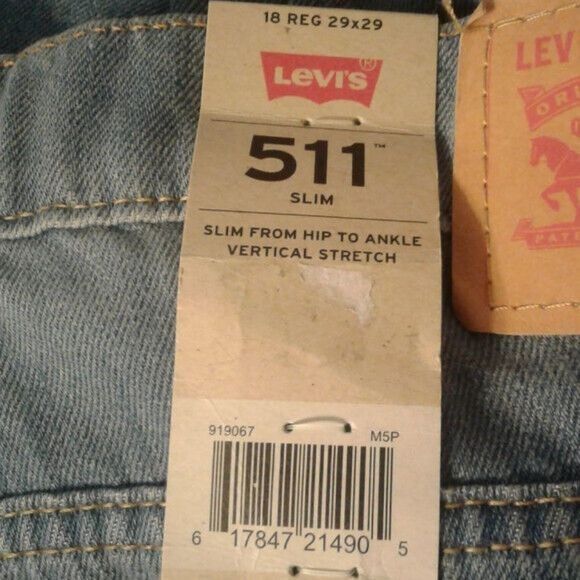 Levi's Levis 511 W29 L29 Mens 18 Reg Slim Blue Jeans Stretch Denim Size US 29 - 13 Thumbnail