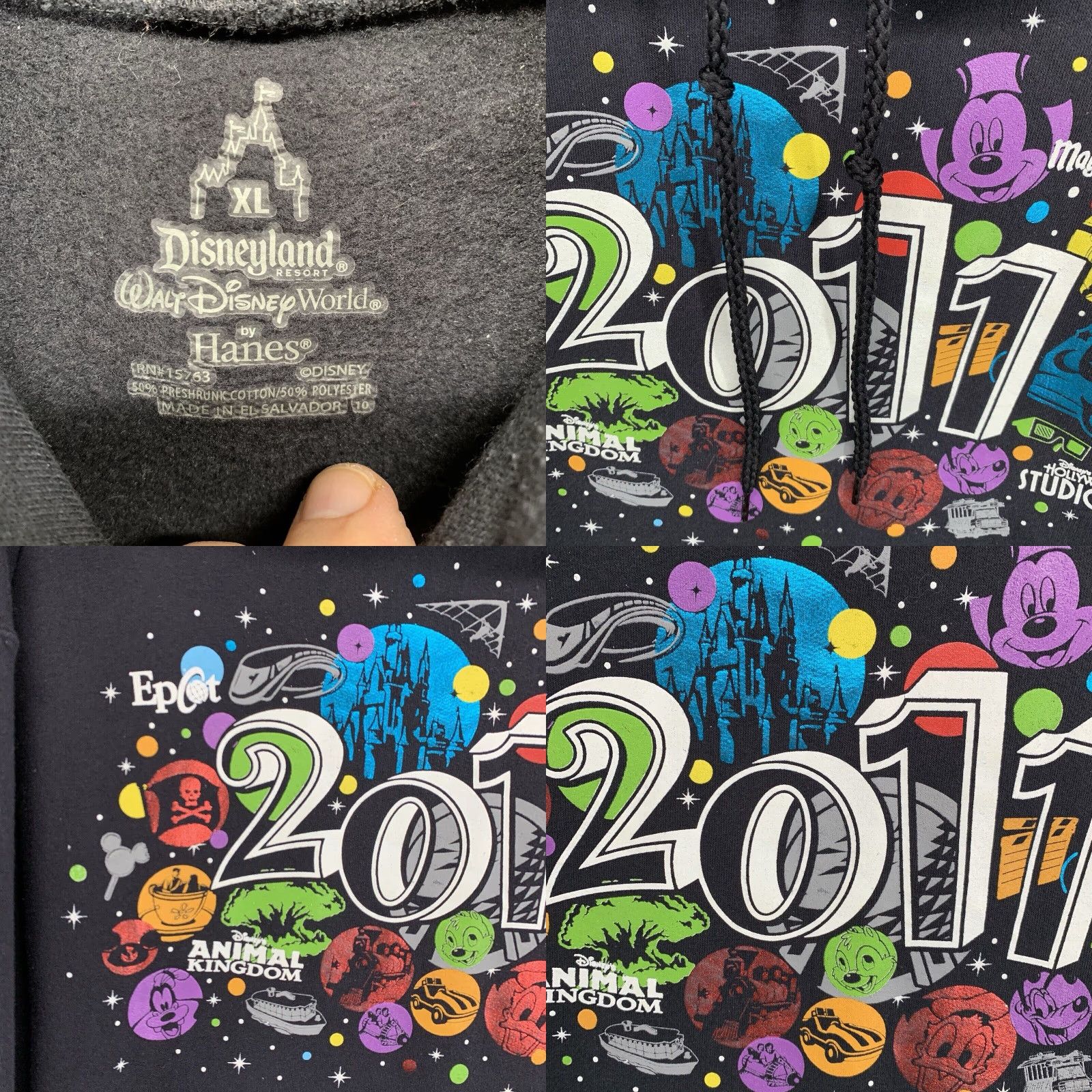 Disney VINTAGE Disney Hoodie Adult XL Black Cotton Fleece Mickey Minnie Stitch Graphic 2011 Disneyland Unisex Pullover Size US XL / EU 56 / 4 - 8 Thumbnail
