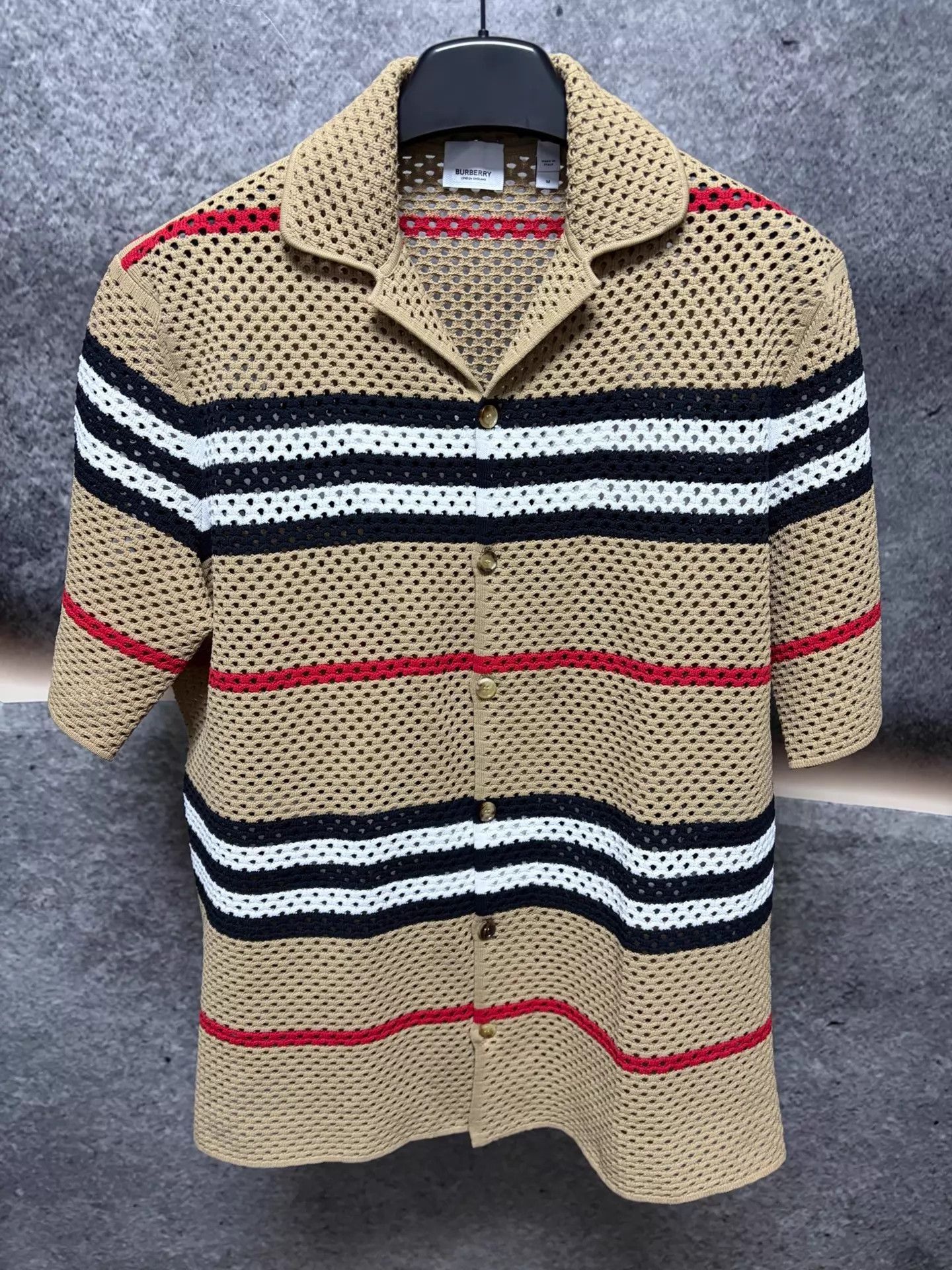 Burberry Mesh Stripe Short Sleeve Shirt Size US M / EU 48-50 / 2 - 1 Thumbnail