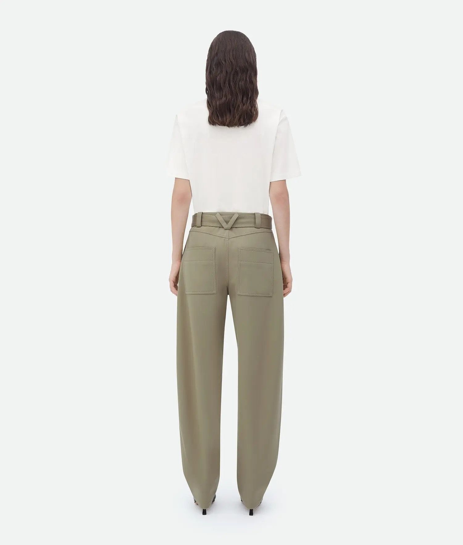Bottega Veneta o1bcso1str0425 Tapered Leg Grain De Poudre Trouser in Green Size 25" / US 0 / IT 36 - 3 Thumbnail
