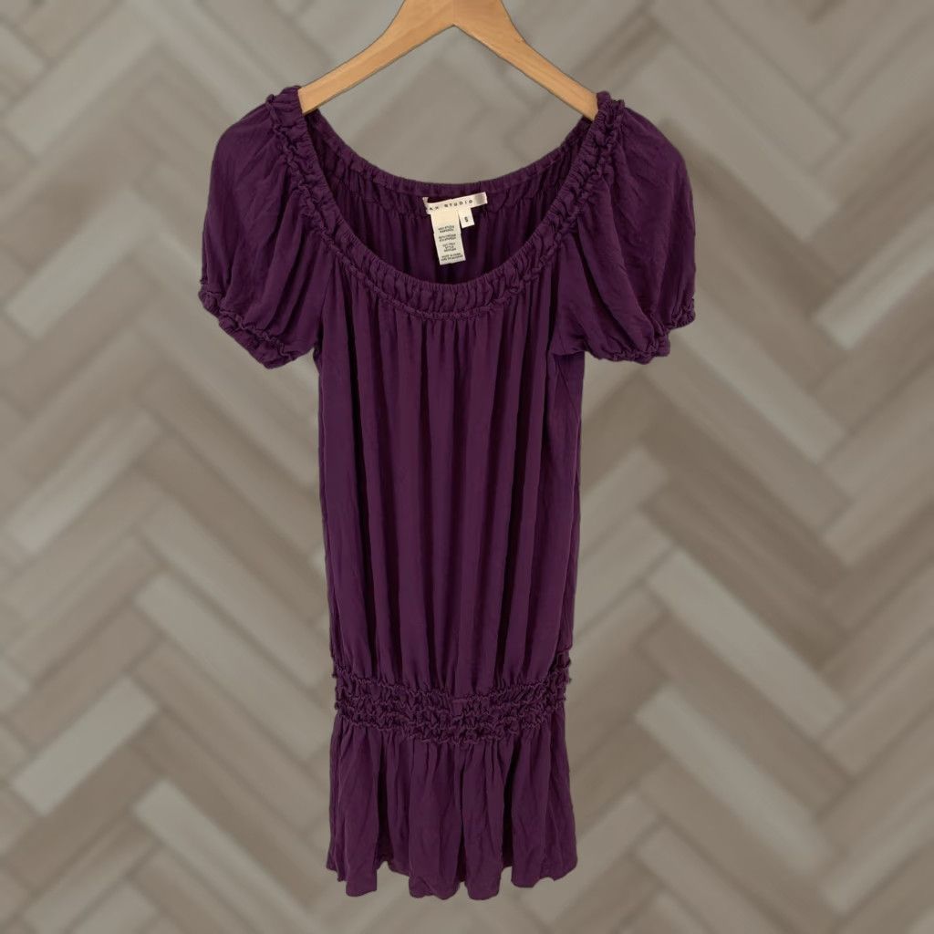 Vintage Max Studio Off the Shoulder Short Sleeve Purple Blouse Women's Small Acute Ruffle Shirt Size S / US 4 / IT 40 - 1 Thumbnail