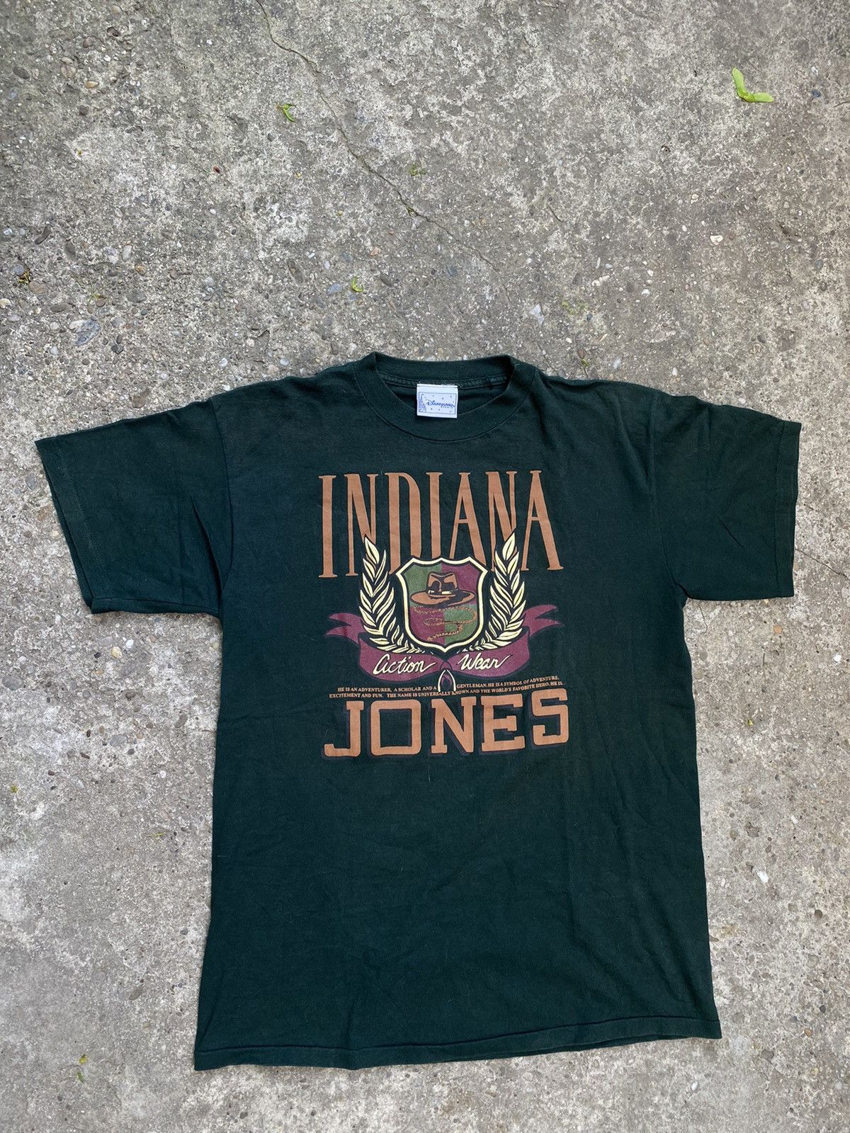 image of Vintage 90's Indiana Jones Disney Movie T-Shirt in Dark Green, Men's (Size Medium)