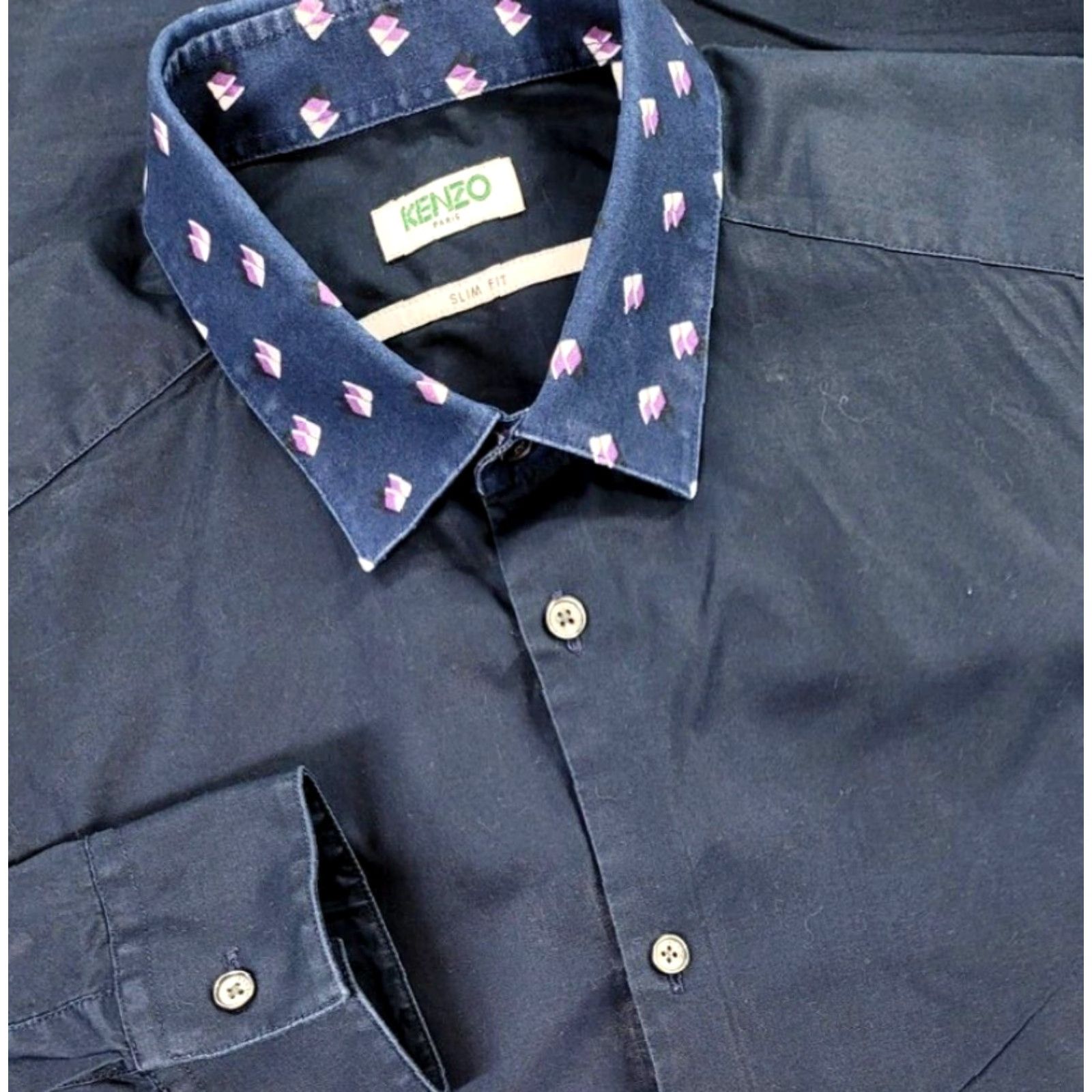 Kenzo KENZO Paris Blue Button-Up Geometric Long Sleeve Mens Shirt 39 Slim Fit Size US L / EU 52-54 / 3 - 2 Thumbnail