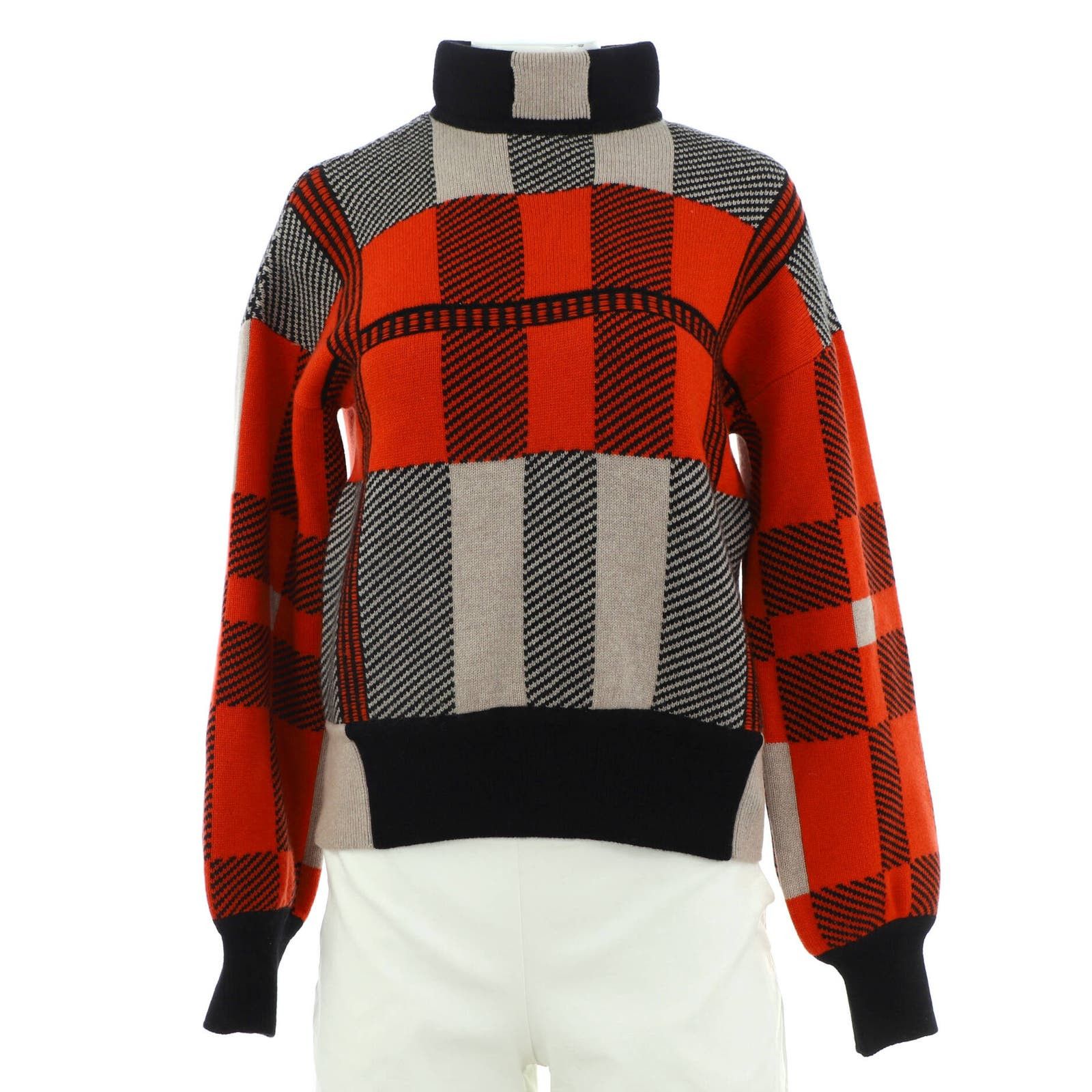 image of Hermes Women's Tartan Long Sleeve Sweater Cashmere None in Black (Size Small)