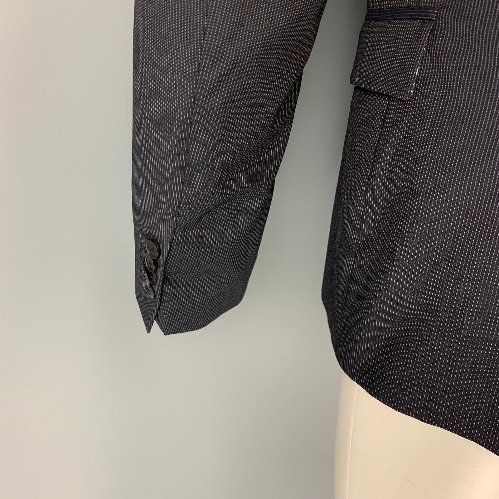 The Kooples Size 40 Navy Pinstripe Wool Peak Lapel Sport Coat Size 40R - 4 Thumbnail