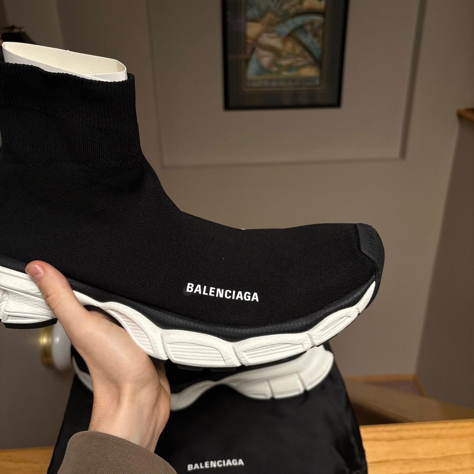 Balenciaga Balenciaga 3XL Black White Sock Knit Speed Runner - Sz: 13 Size US 13 / EU 46 - 2 Thumbnail