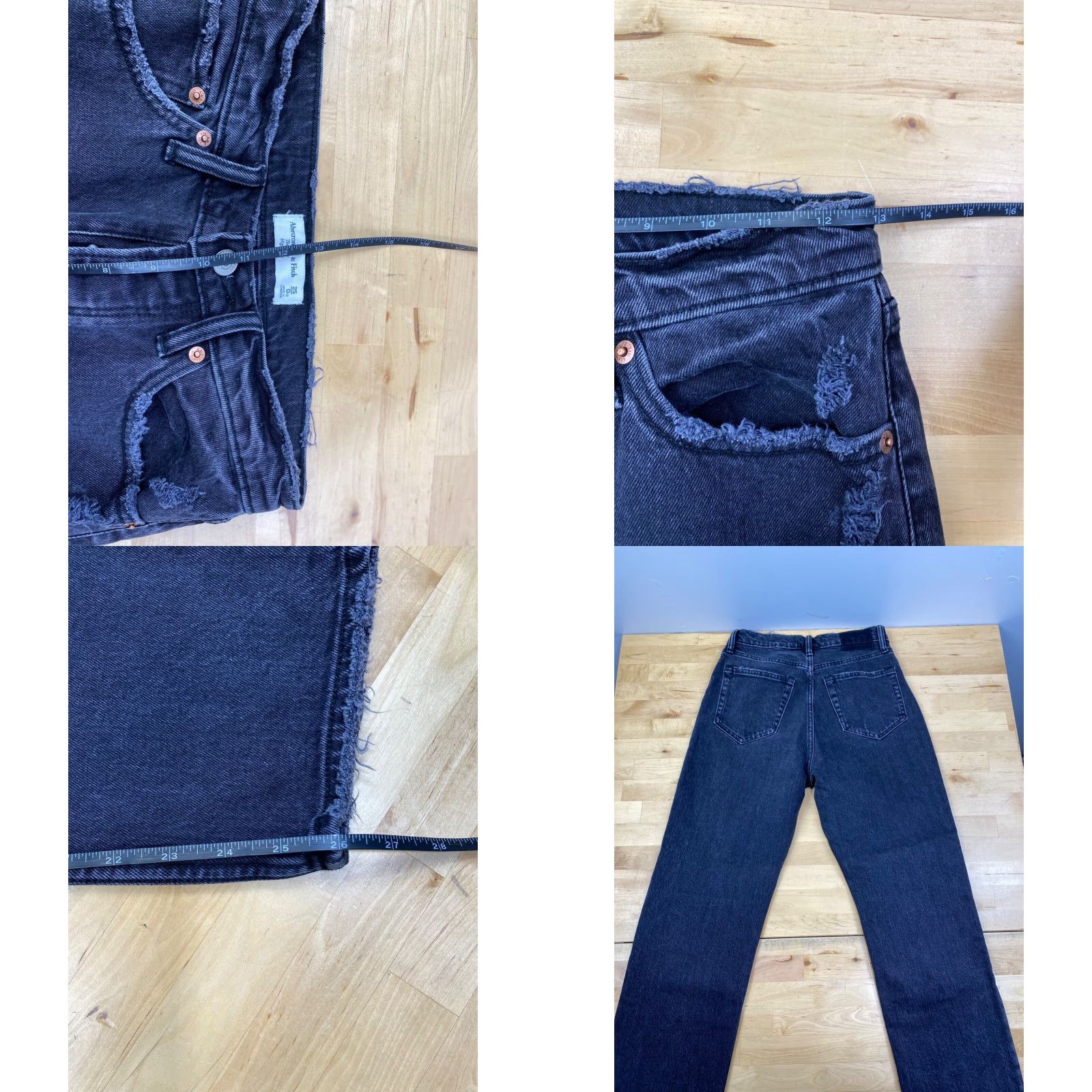 Abercrombie & Fitch Abercrombie & Fitch The Dad High Rise Jeans Womens XS 25/0 Black Denim 90s Grunge Pockets Distressed Straight Jeans Size 26" / US 2 / IT 38 - 8 Thumbnail