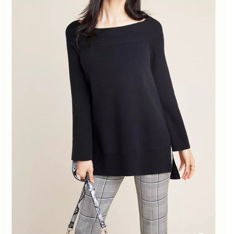 Anthropologie Anthropologie Elise Ribbed Tunic Boatneck Sweater Black XS Size XS / US 0-2 / IT 36-38 - 4 Thumbnail