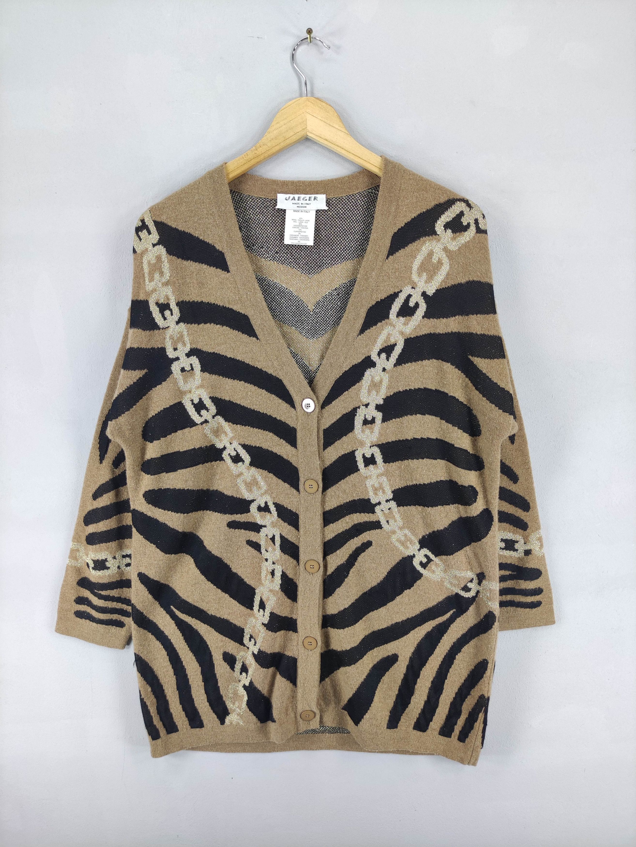 Jaeger Vintage Jaeger Cardigan Wool Chain Zebra Design Sweater Size M / US 6-8 / IT 42-44 - 1 Thumbnail
