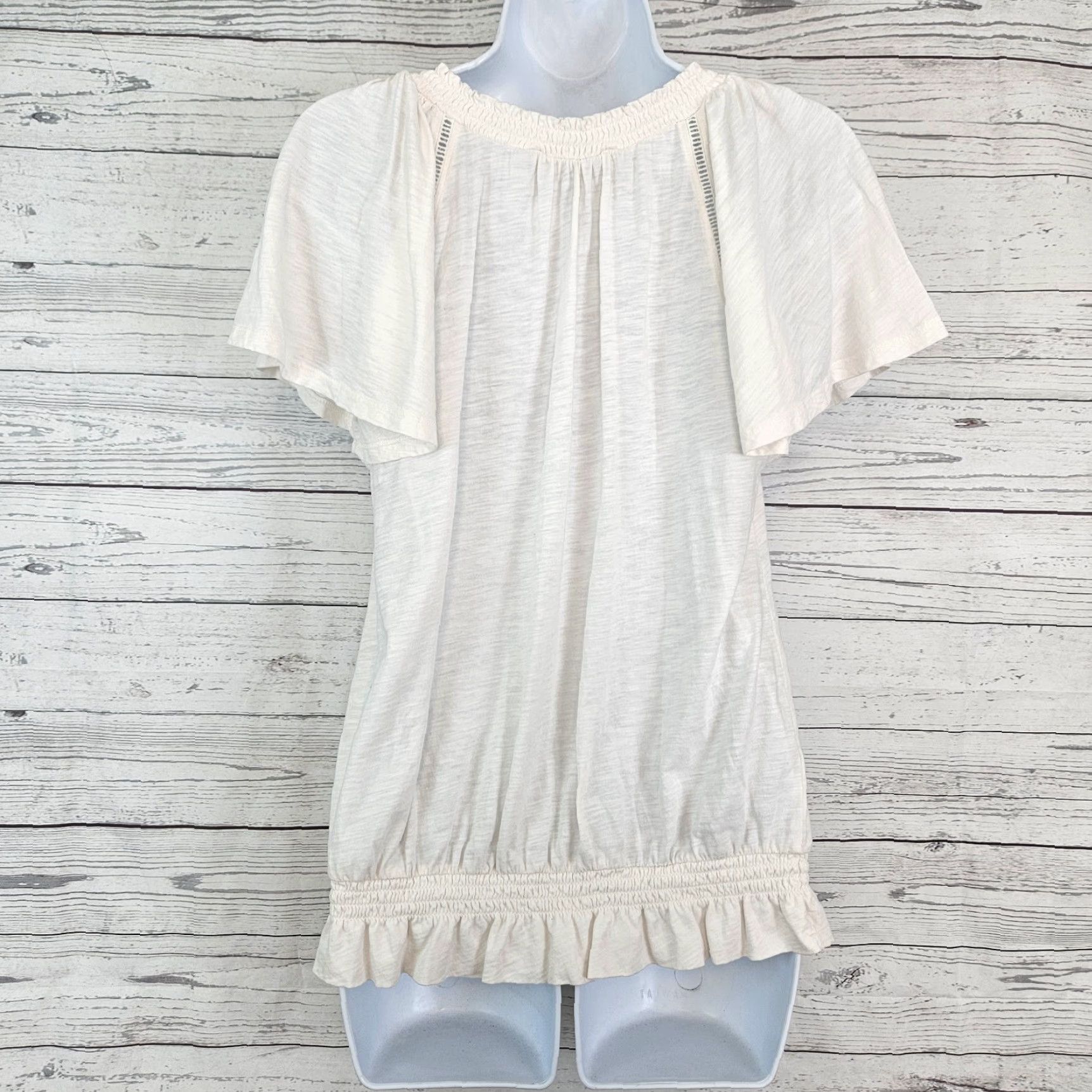 Loft LOFT Ann Taylor Womens Top Blouse Shirt Short Sleeve Cotton Ivory Cream Small Size S / US 4 / IT 40 - 3 Thumbnail