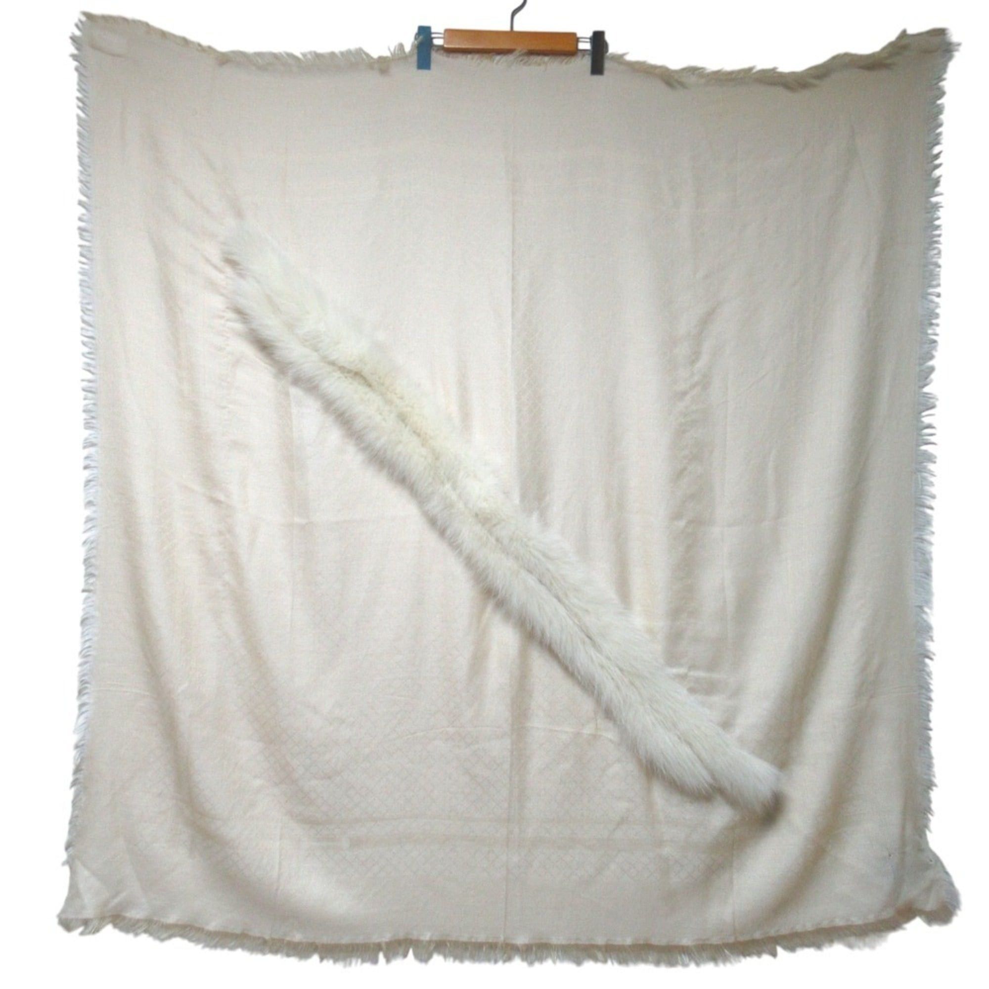 Gucci GUCCI Diamante Jacquard Fox Fur Silk Wool Stole Shawl Beige Women's Size ONE SIZE - 1 Thumbnail