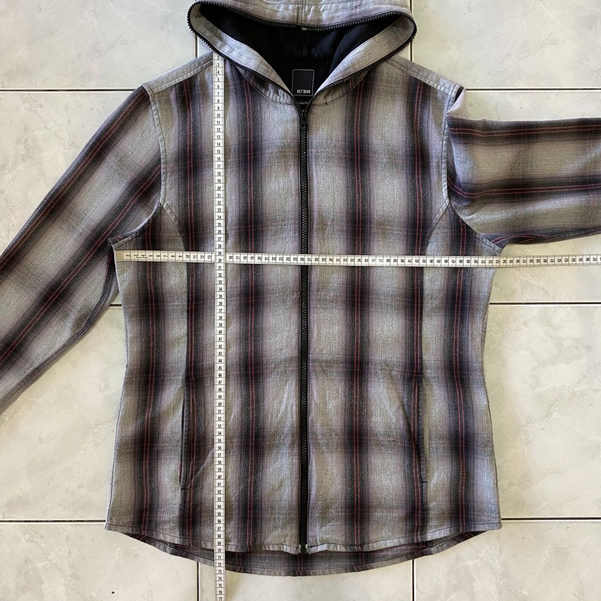 Japanese Brand Net Man Slim Fit Classic Grey Plaid Hoodie Full Zip Casual Size US L / EU 52-54 / 3 - 19 Thumbnail