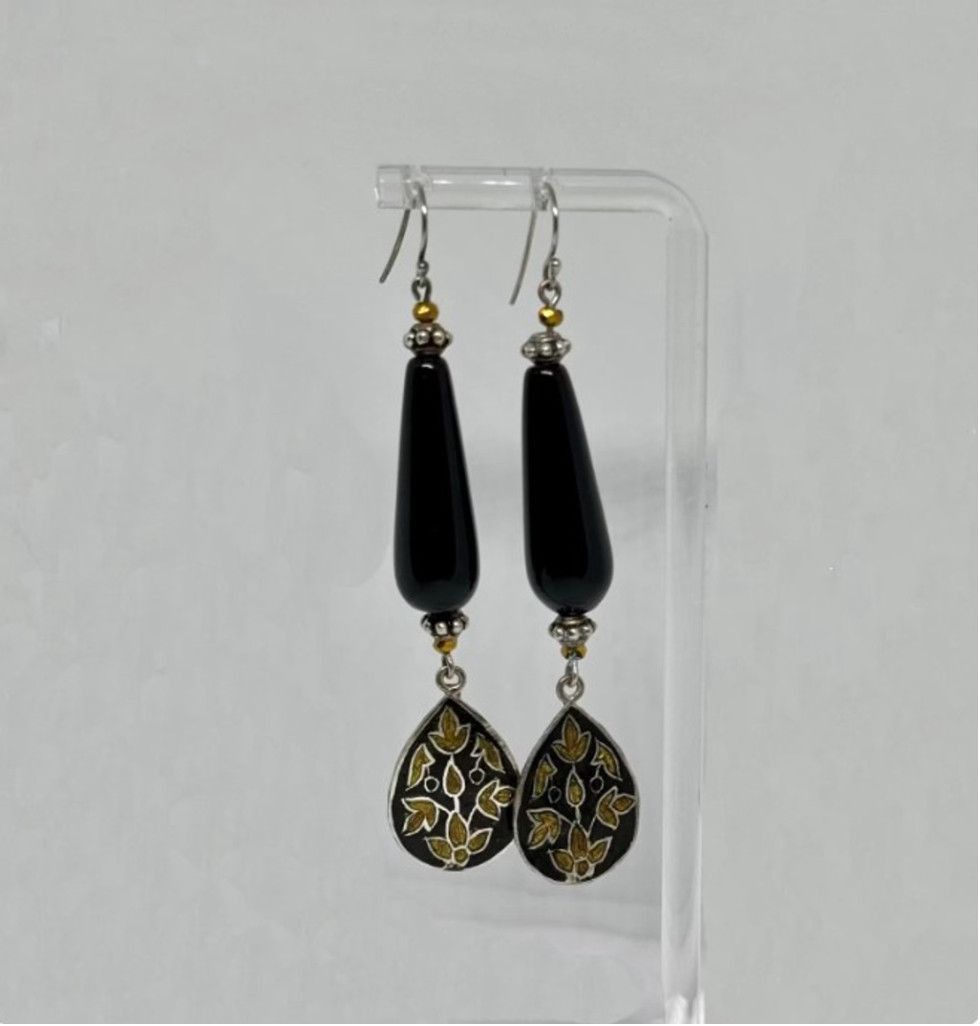 The Unbranded Brand Navajo Designer Large Onyx Sterling Beaded Drop Earrings 3" Size ONE SIZE - 1 Thumbnail
