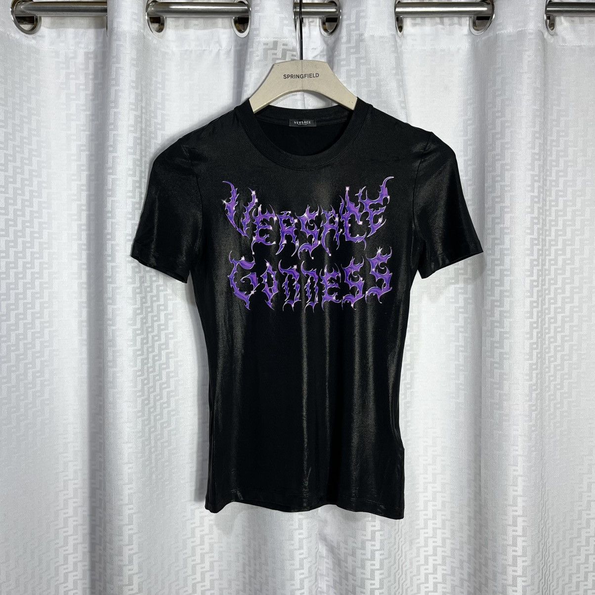 Versace Versace Goddess Logo Black Purple Liquid Wet Jersey Tshirt Size S / US 4 / IT 40 - 2 Thumbnail