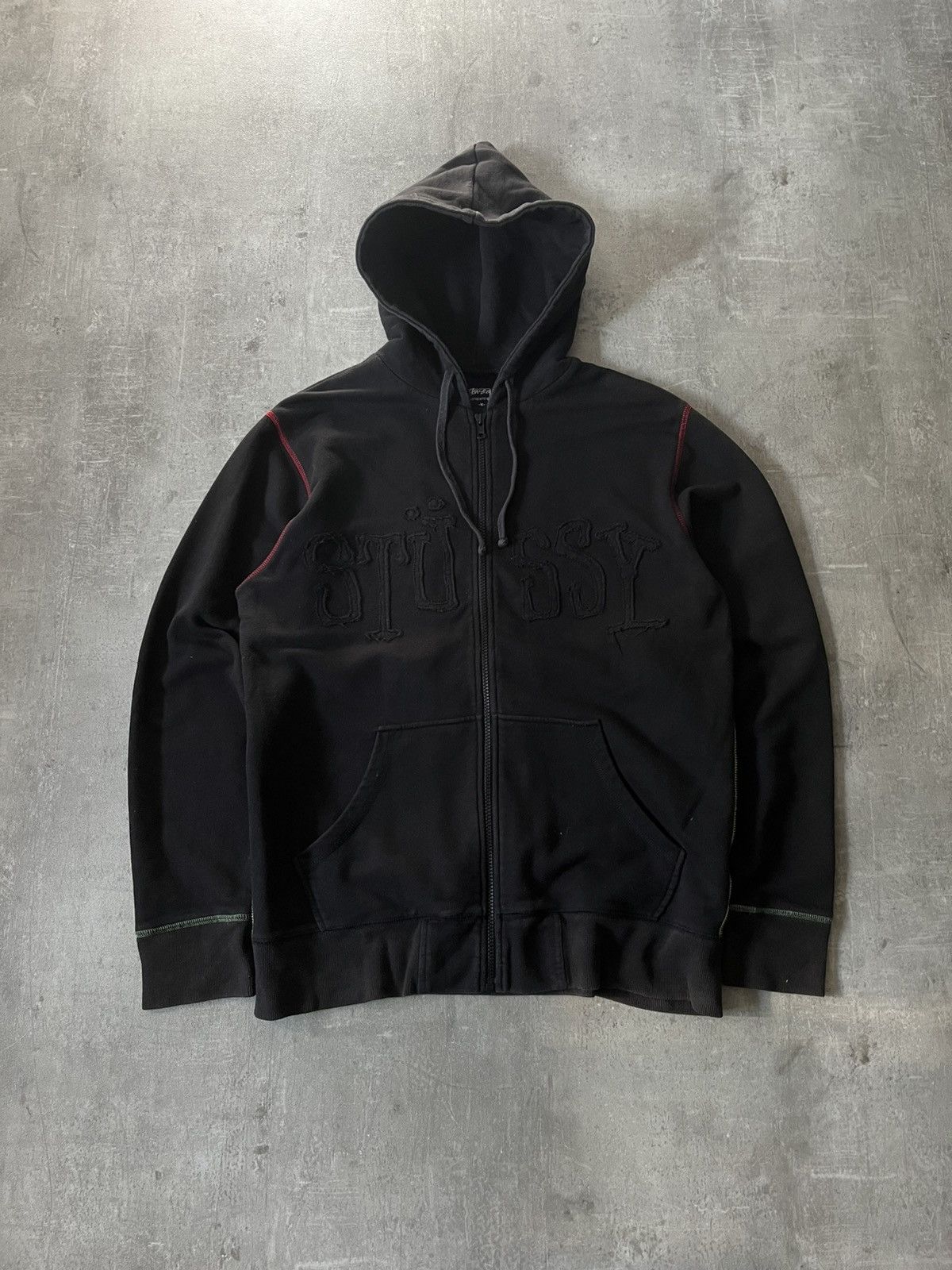 Streetwear × Stussy × Vintage Stussy Black Zip Up Hoodie
