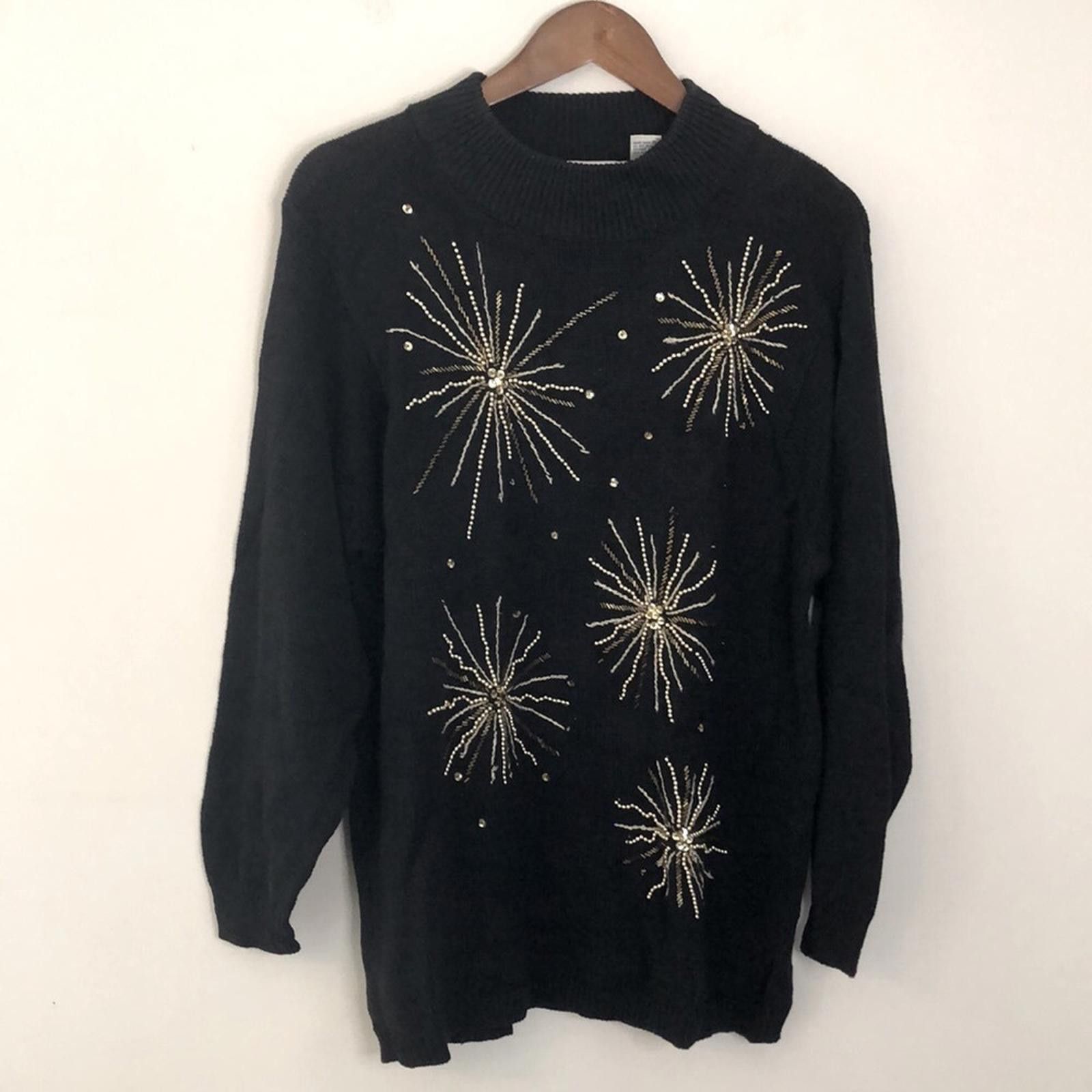 Other Allison Smith Black Knit Sweater beaded sparkles SZ LG Size L / US 10 / IT 46 - 1 Thumbnail