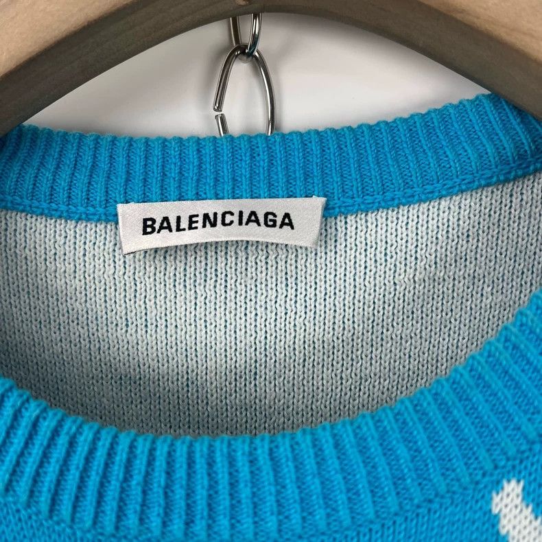 Balenciaga Balenciaga Blue and white knitted sweater with logo of bul Size US S / EU 44-46 / 1 - 5 Thumbnail