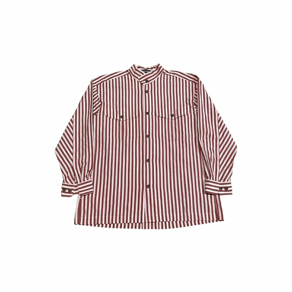 Issey Miyake 🔥Rare Vintage Issey Miyake Striped Shirt Stand Collar Size US XL / EU 56 / 4 - 5 Thumbnail