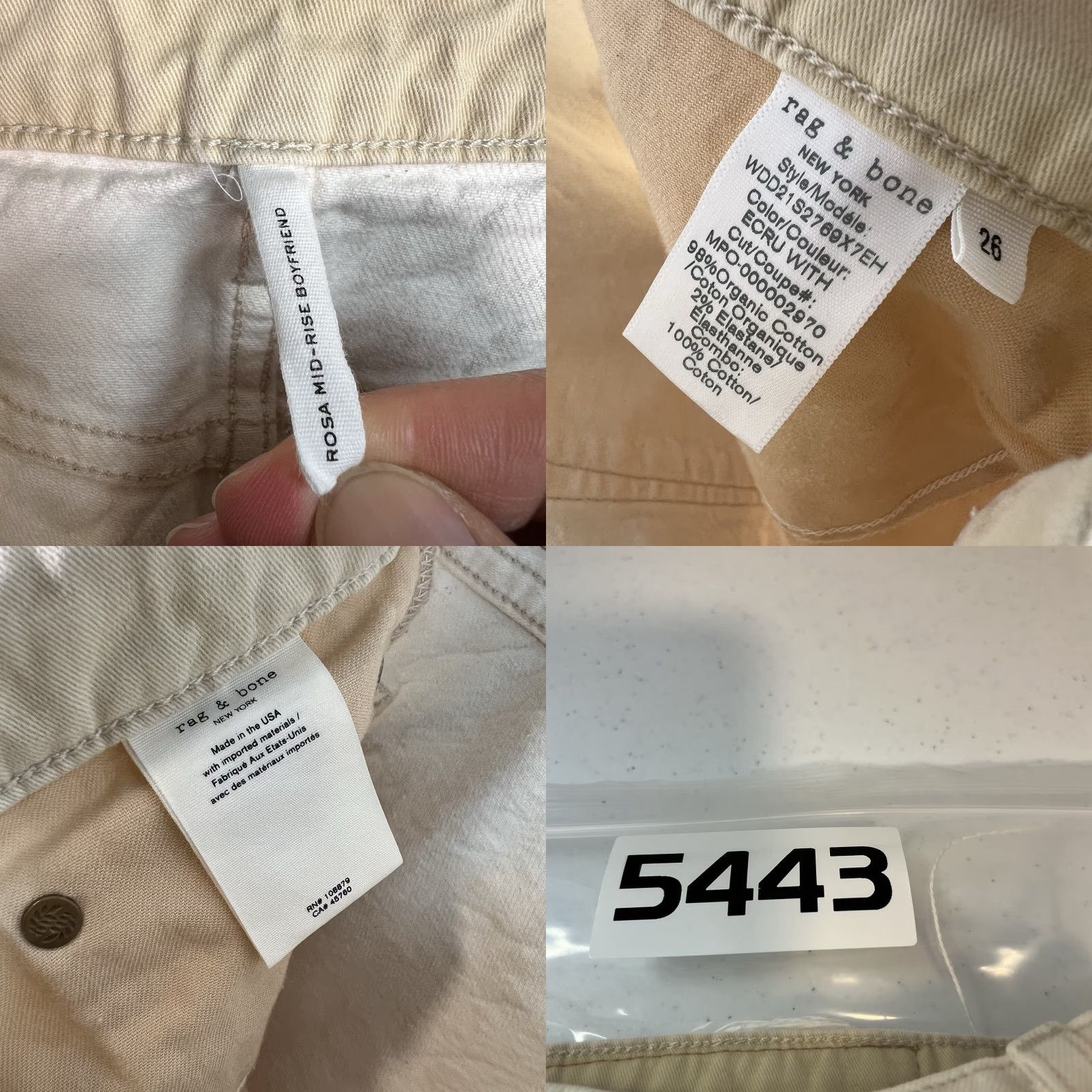 Rag & Bone Rag & bone Womens Jeans 26 White Organic Cotton Rosa Mid-Rise Boyfriend Rip Knee Jeans Size 24" / US 00 / IT 34 - 9 Thumbnail
