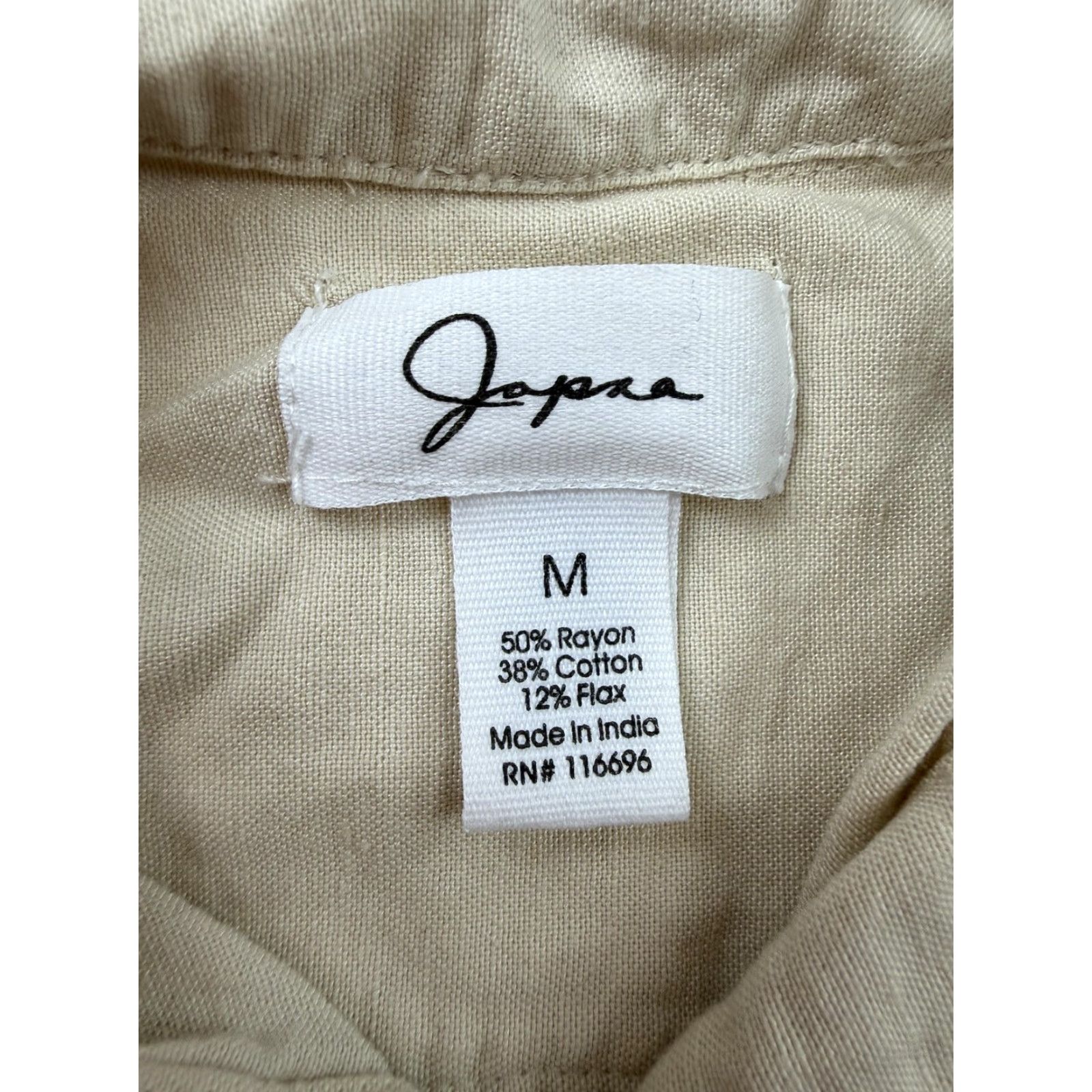 Anthropologie Japna Romper Womens Medium Beige Linen Blend Sleeveless One-Piece Casual Summer Belted Collared Button Front Size 32" / US 10 / IT 46 - 4 Thumbnail