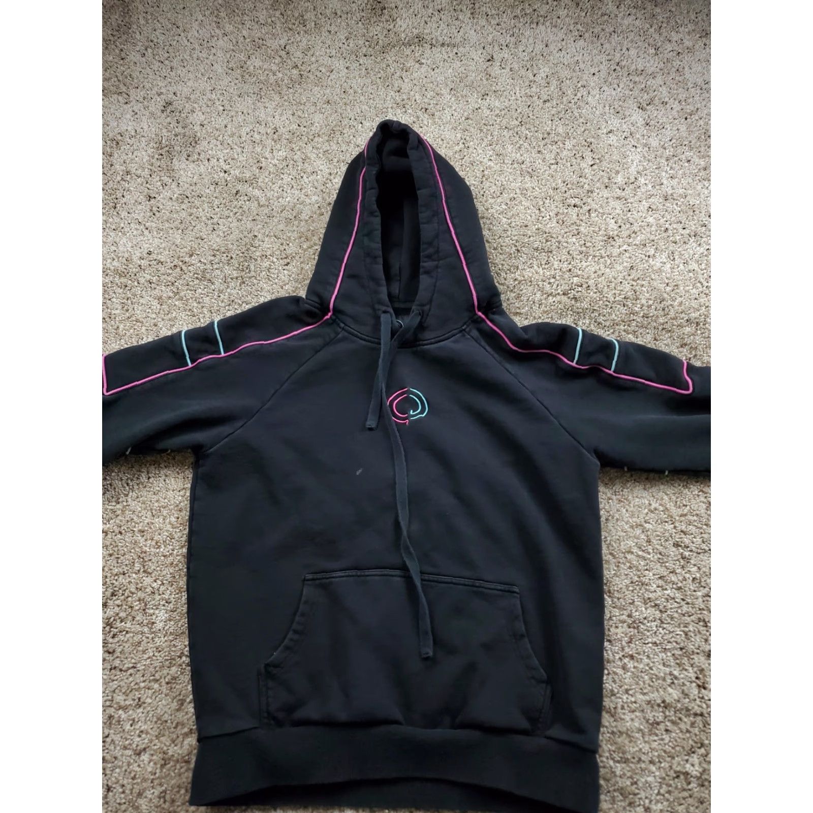 Vintage VINTAGE Light Wave Hoodie Mens Medium Black Neon Stripe Pullover Knit Logo Embroidered Striped Pockets Hooded All Seasons Size US M / EU 48-50 / 2 - 5 Thumbnail
