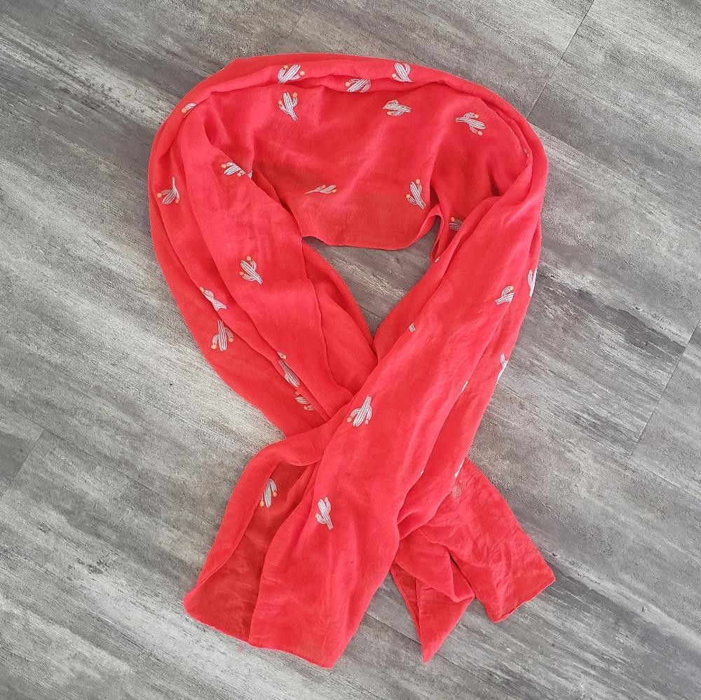 dylan Red Cactus Detailed D&Y Scarf Size ONE SIZE - 1 Thumbnail