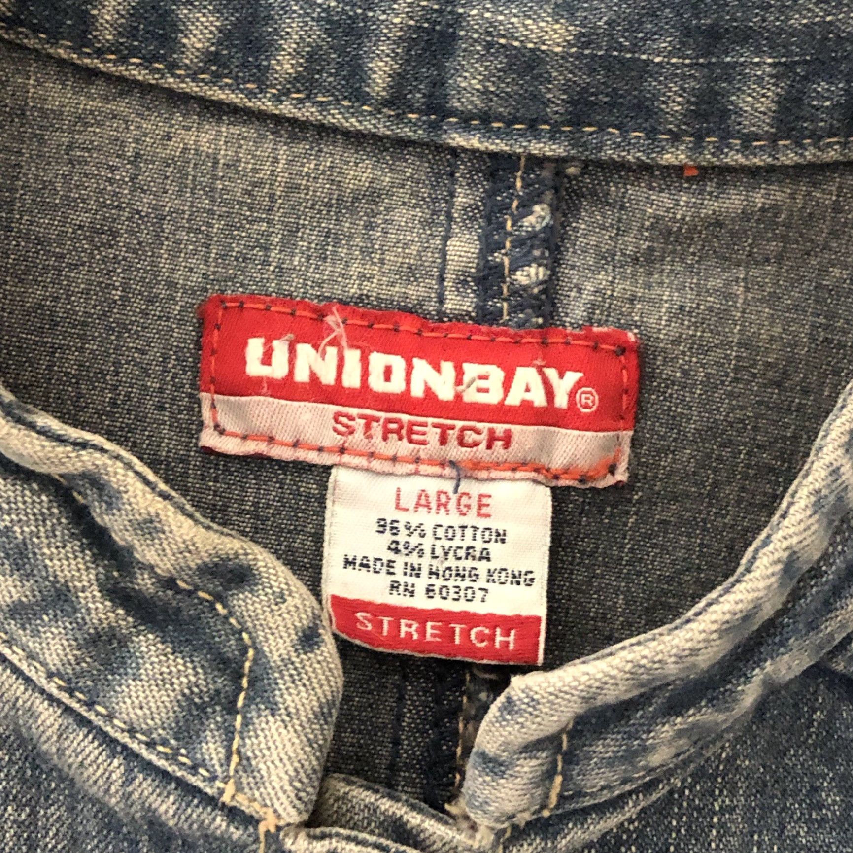 Vintage VINTAGE Union Bay Blue Jean Jacket L Mock Collar Pockets Stretch Denim Grunge Trucker Size 36" / US 14 / IT 50 - 5 Thumbnail