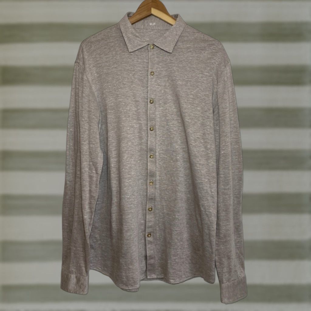Vintage VINTAGE Custommade Shirt Men’s Luxury Long Sleeve Linen Blend Light Brown Size L Dress Shirt Mens Size US L / EU 52-54 / 3 - 1 Thumbnail