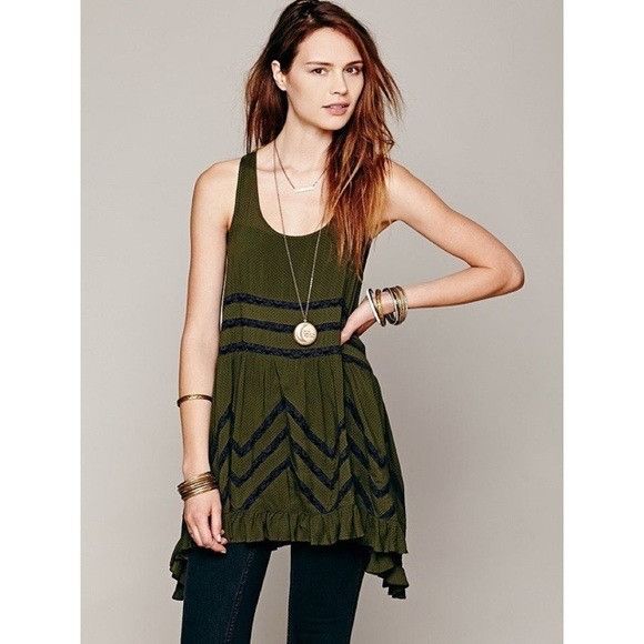 Free People Free People Green Voile & Lace Tunic Slip Dress | Boho Whims Size S / US 4 / IT 40 - 1 Thumbnail