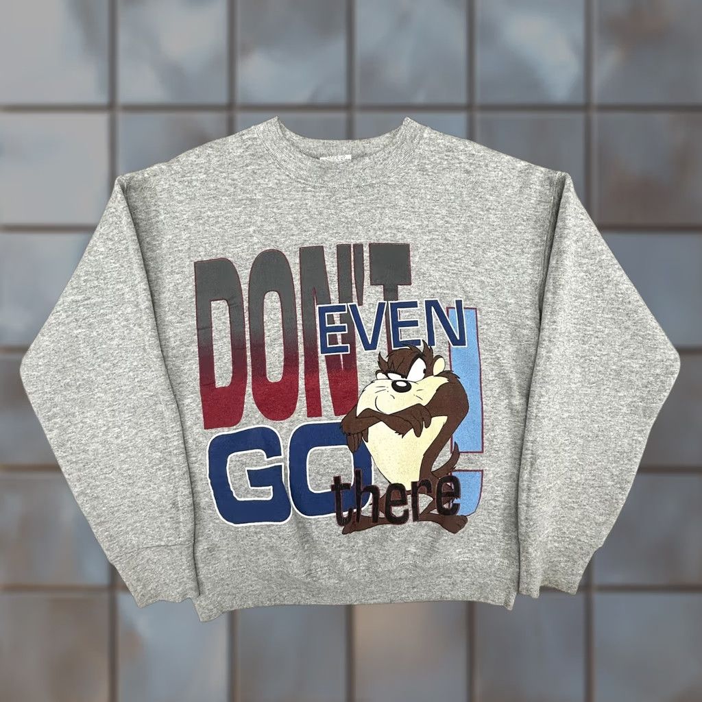 Vintage VINTAGE Looney Tunes Sweatshirt Mens M Gray Tasmanian Devil Don't Even Go There 90s Size US M / EU 48-50 / 2 - 1 Thumbnail
