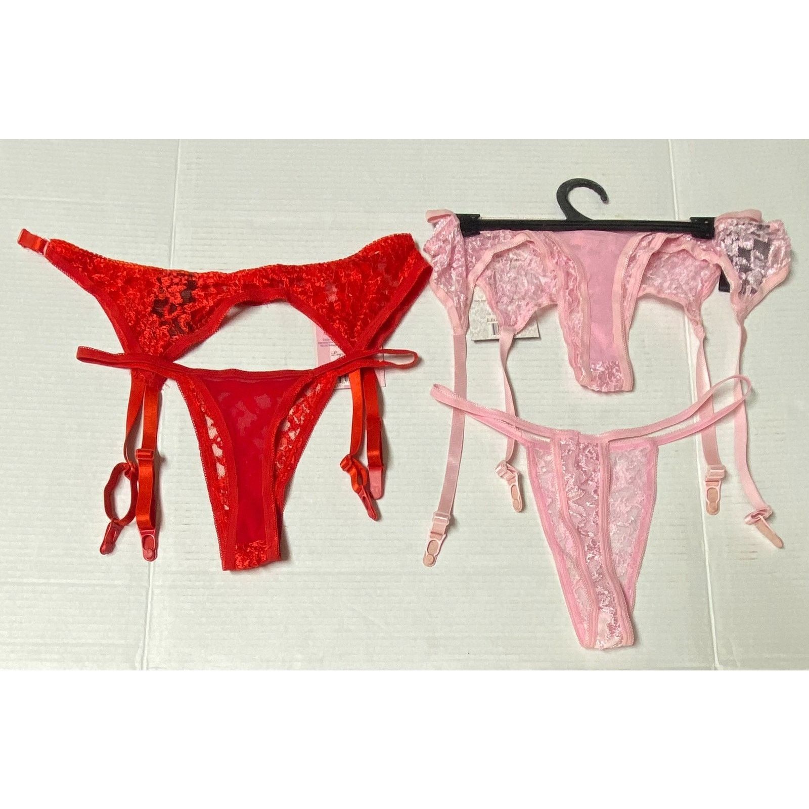 The Unbranded Brand New Red Pink 2PC One Size Lace Garter Belt Matching Thong Size ONE SIZE - 2 Thumbnail